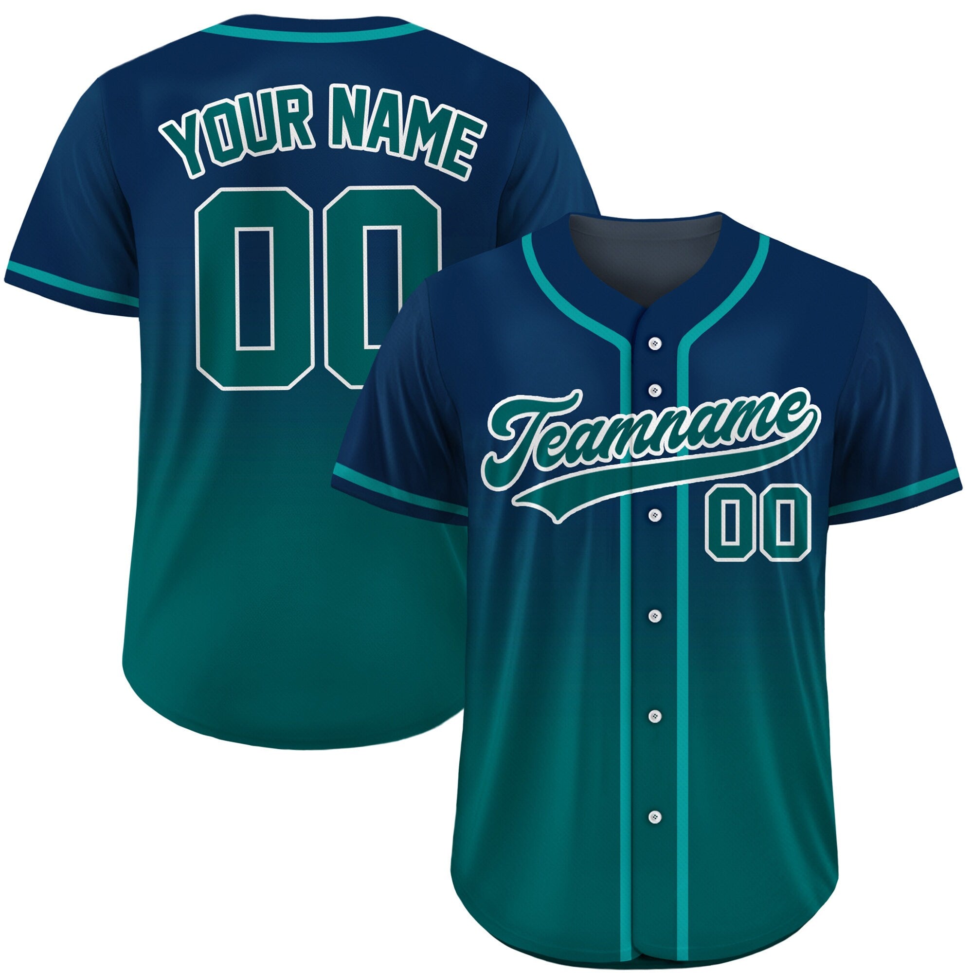 Custom Baseball Jersey Gradient with Teamname Name Number Logo, Personalized Jersey Shirt for Adult Kid, Gift for Baseball Fans Navy Green
