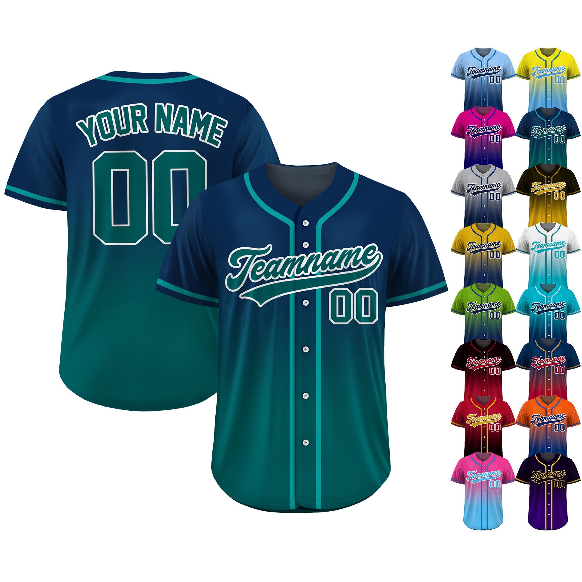 Custom Baseball Jersey Gradient with Teamname Name Number Logo, Personalized Jersey Shirt for Adult Kid, Gift for Baseball Fans Navy Green