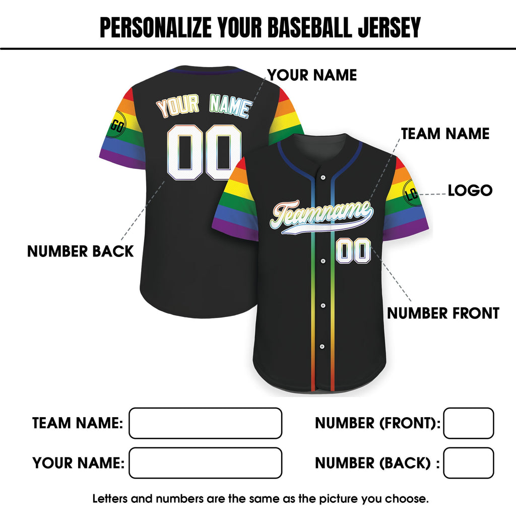 Custom Rainbow LGBTQ Pride Month Baseball Shirt, Custom Name Rainbow Pride Jersey for LGBT Lovers, Personalized LGBT Team Baseball Jersey
