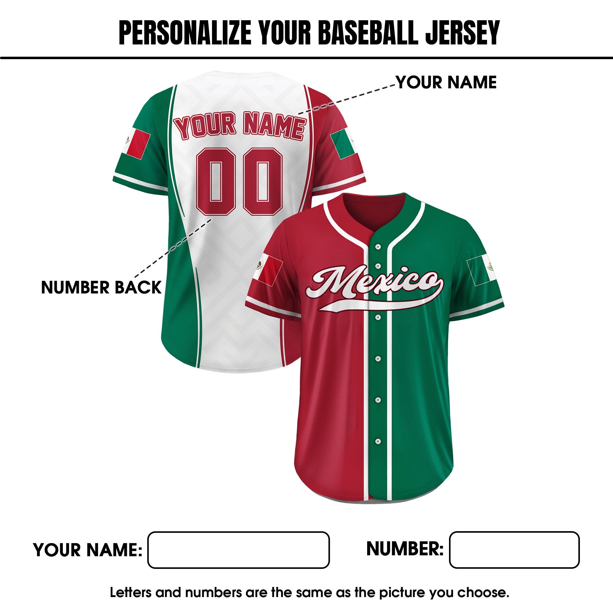 Personalization Baseball Jersey Mexico, Custom Team Name Number Mexican Jersey Shirt for Men Women Youth Kid Game Day Outfit For Mexico Fans