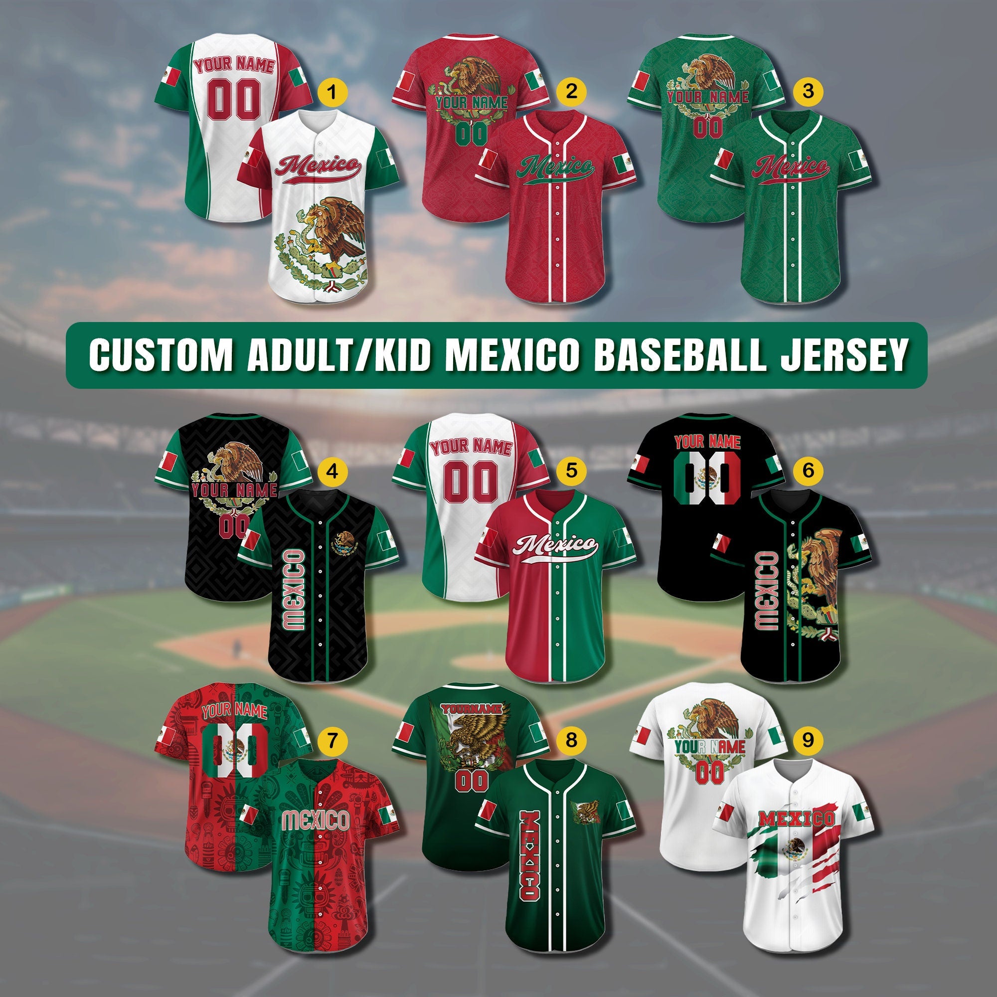 Personalized Mexico Baseball Jersey, Custom Team Name Number Mexican Jersey Shirt for Men Women Youth Kid Game Day Outfit For Mexico Fans