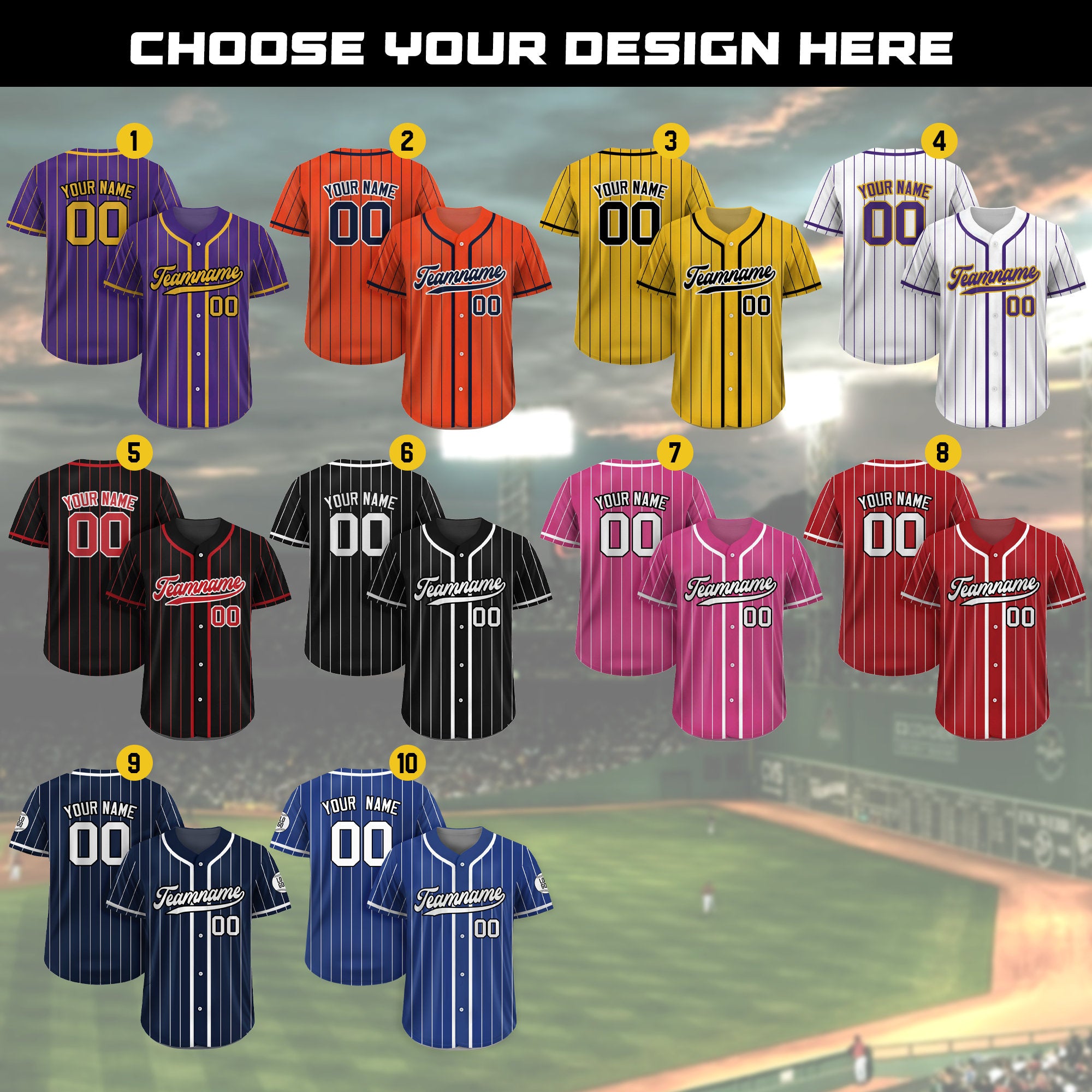 Custom Baseball Jersey with Teamname Name Number, Custom Jersey for Men Women Youth Kid,Personalized Pinstripe Jersey Button Down Blue White