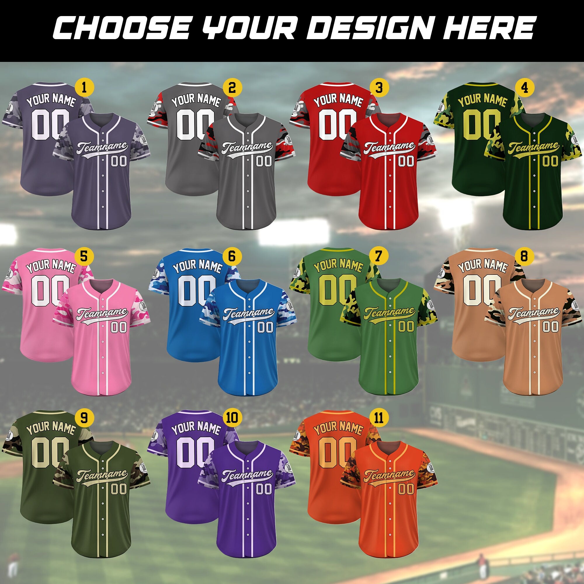 Custom Camouflage Baseball Jersey with Teamname Name Number Logo, Personalized Baseball Jersey For Adult Kid, Camo Baseball Uniform For Fans