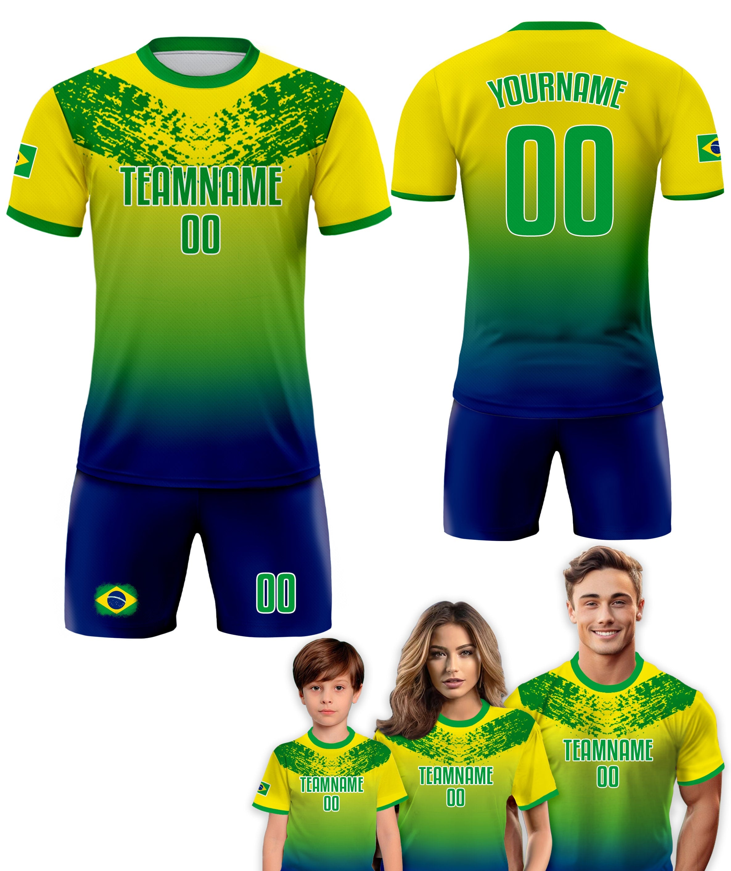 Custom Brazil Soccer Jersey for Men Women Youth Kid Shirt for Fans Player, Personalized Name Number Logo, National Team Soccer Jersey