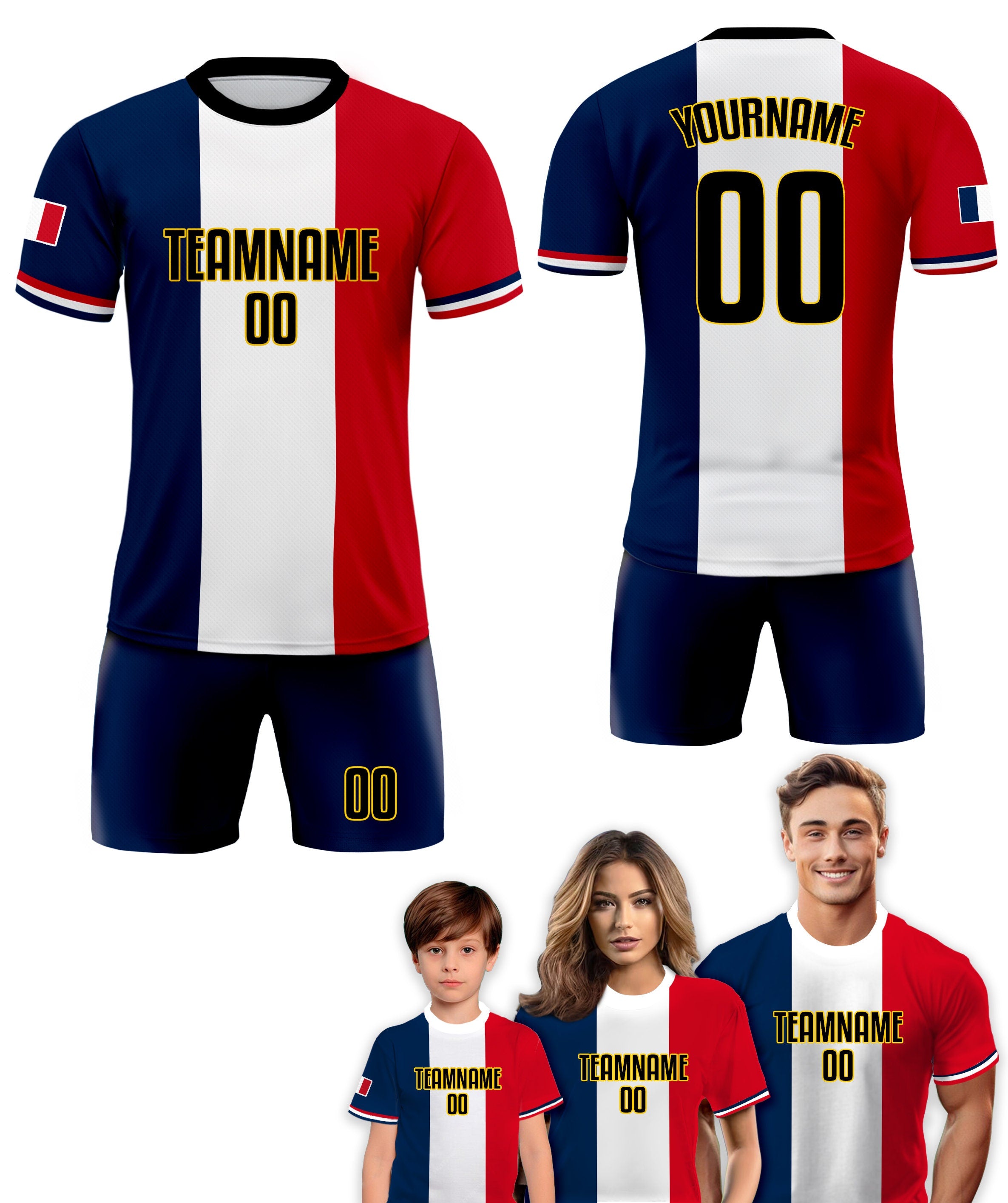 Custom France Soccer Jersey for Men Women Youth Kid Uniform Shirt for Fans Player Personalized Name Number Logo National Team Soccer Jersey