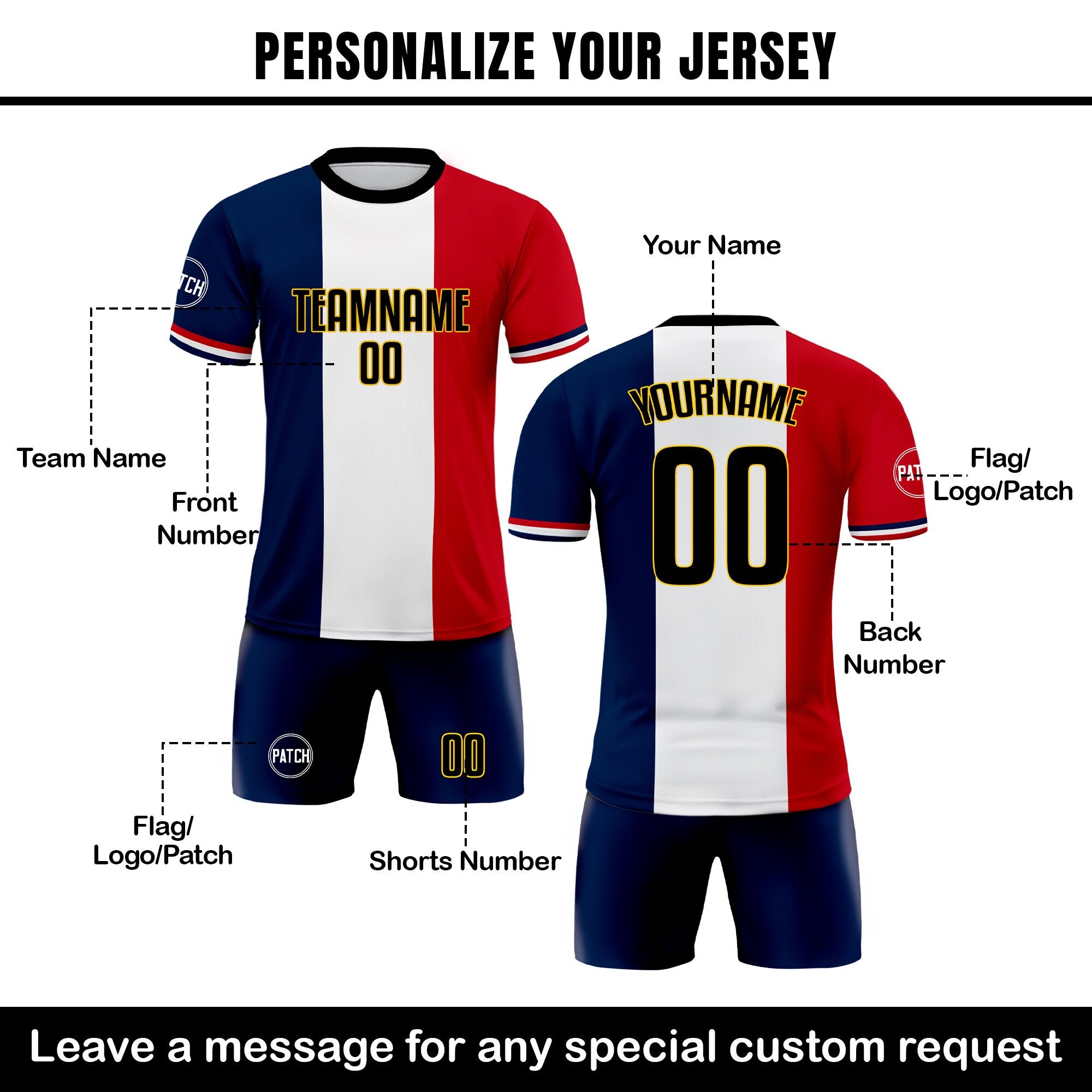 Custom France Soccer Jersey for Men Women Youth Kid Uniform Shirt for Fans Player Personalized Name Number Logo National Team Soccer Jersey
