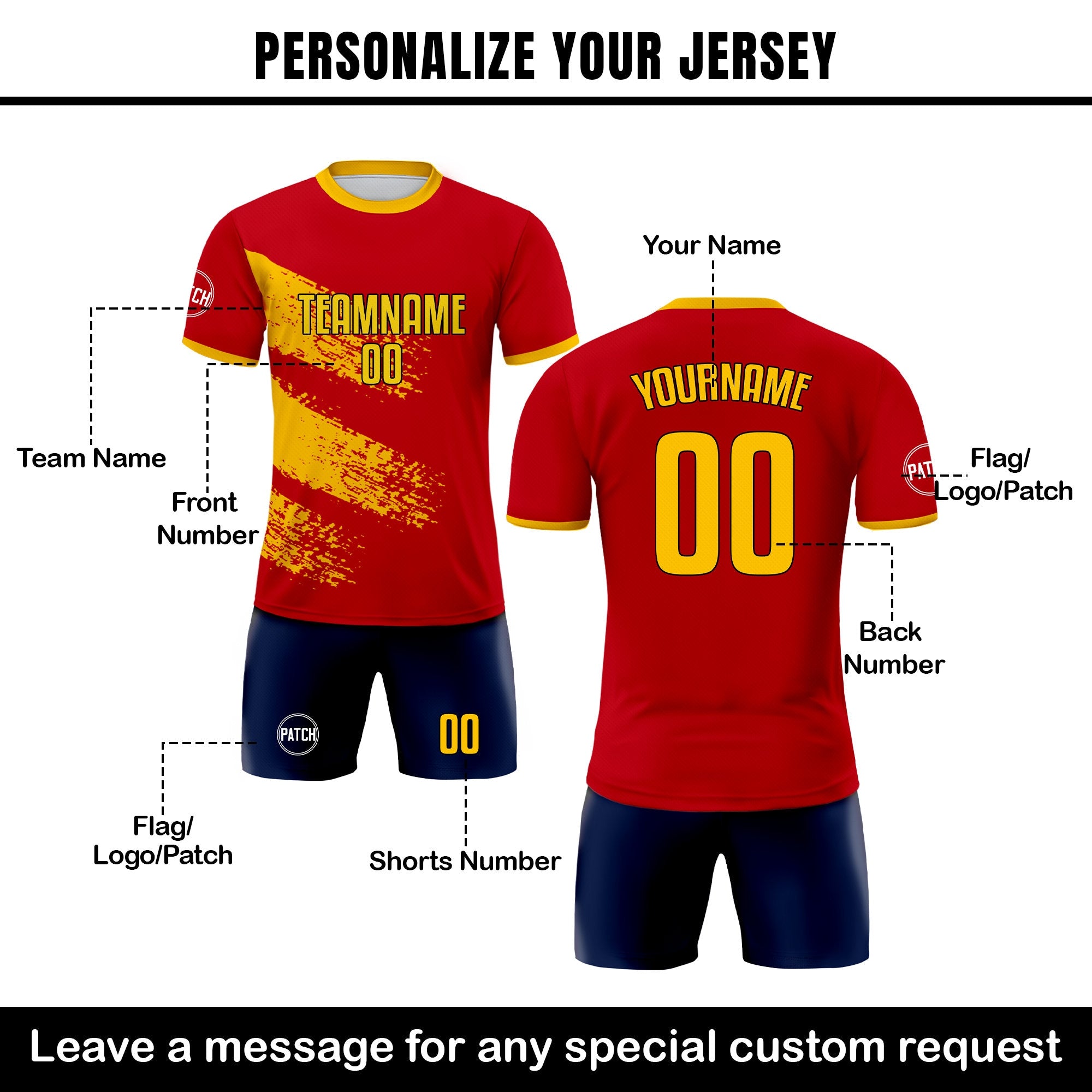 Custom Spain Soccer Jersey for Men Women Youth Kid Uniform Shirt for Fan Player Personalized Name Number Logo National Team Soccer Jersey