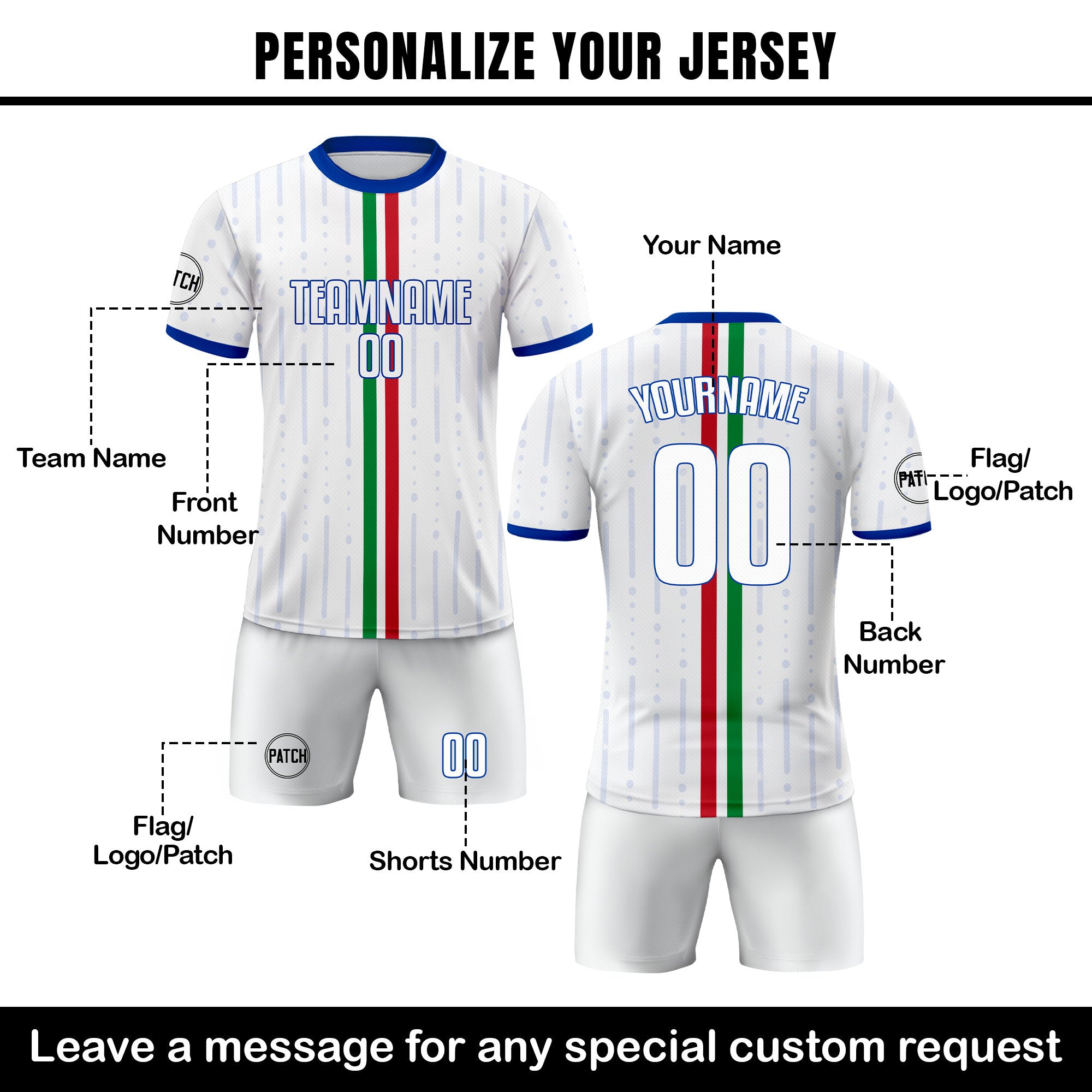 Custom Italia Soccer Jersey for Men Women Youth Kid Uniform Shirt for Fans Player Personalized Name Number Logo Italy Team Soccer Jersey
