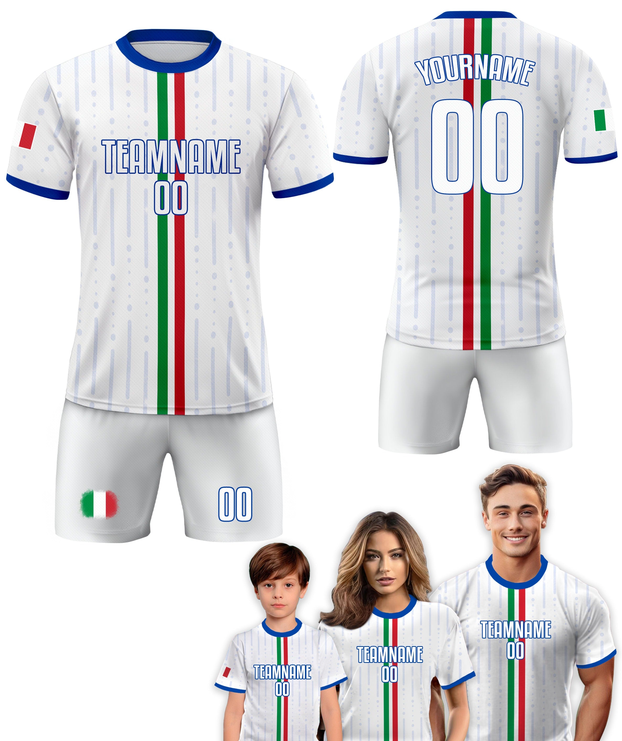 Custom Italia Soccer Jersey for Men Women Youth Kid Uniform Shirt for Fans Player Personalized Name Number Logo Italy Team Soccer Jersey