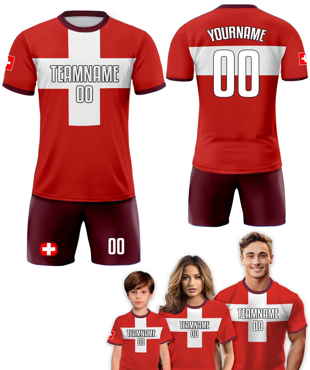Custom Switzerland Soccer Jersey for Men Women Youth Kid Uniform Shirt for Fan Player Personalized Name Number Logo National Team Jersey