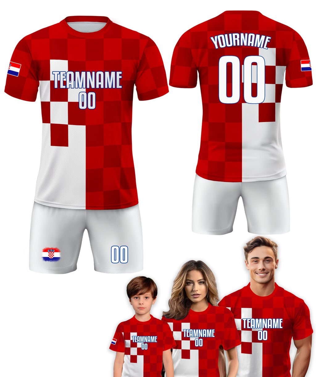 Custom Croatia Soccer Jersey for Men Women Youth Kid Uniform Shirt for Fan Player Personalized Name Number Logo National Team Soccer Jersey