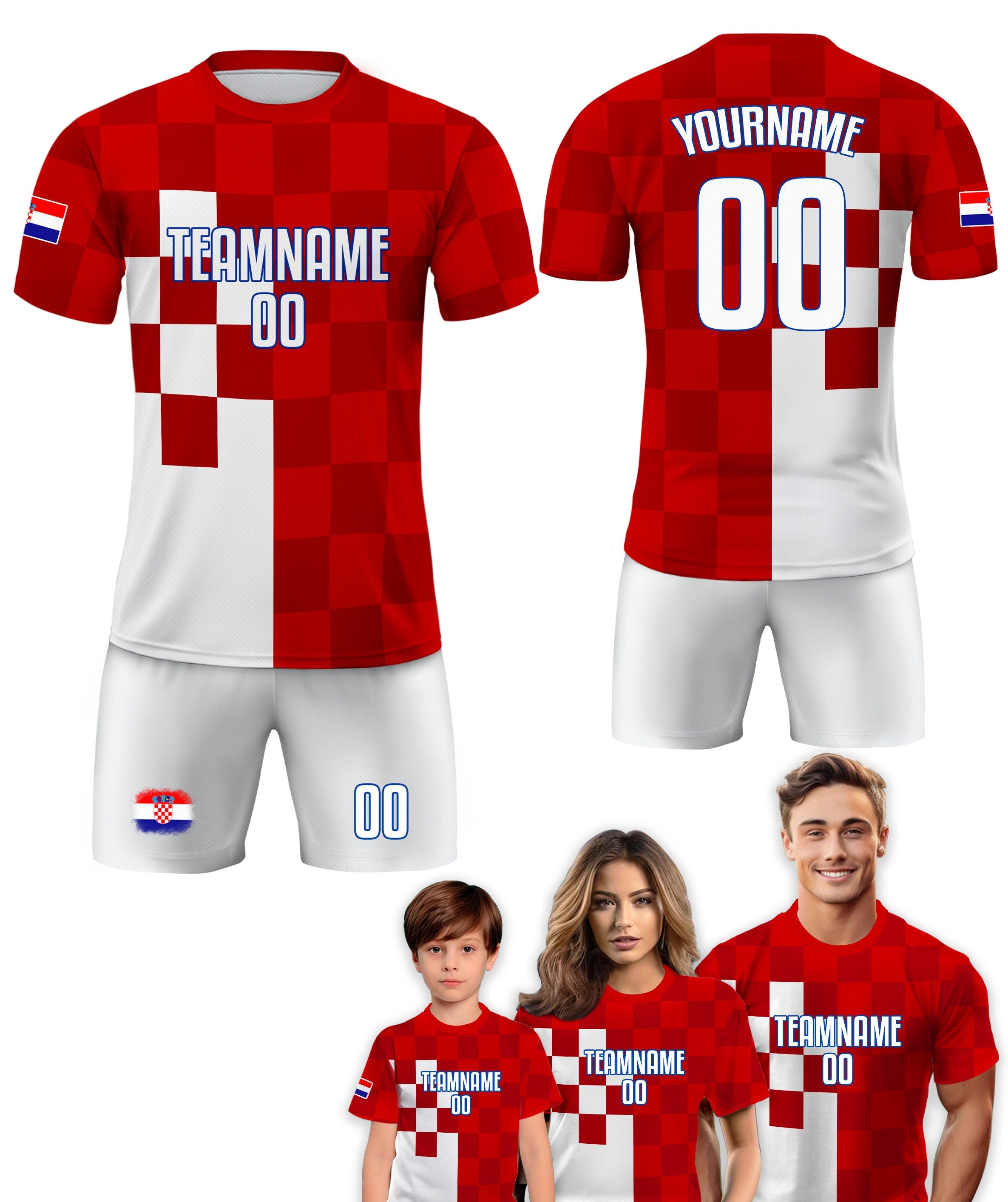 Custom Croatia Soccer Jersey for Men Women Youth Kid Uniform Shirt for Fan Player Personalized Name Number Logo National Team Soccer Jersey