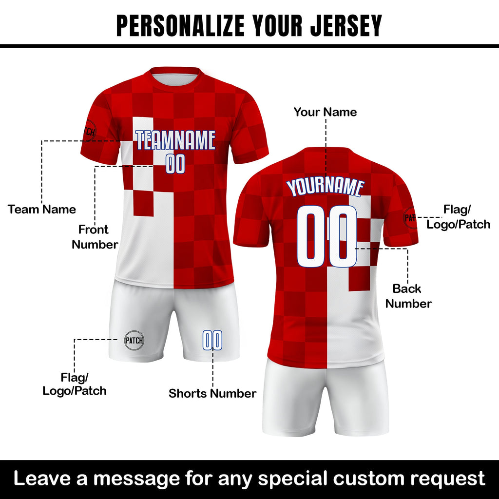 Custom Croatia Soccer Jersey for Men Women Youth Kid Uniform Shirt for Fan Player Personalized Name Number Logo National Team Soccer Jersey