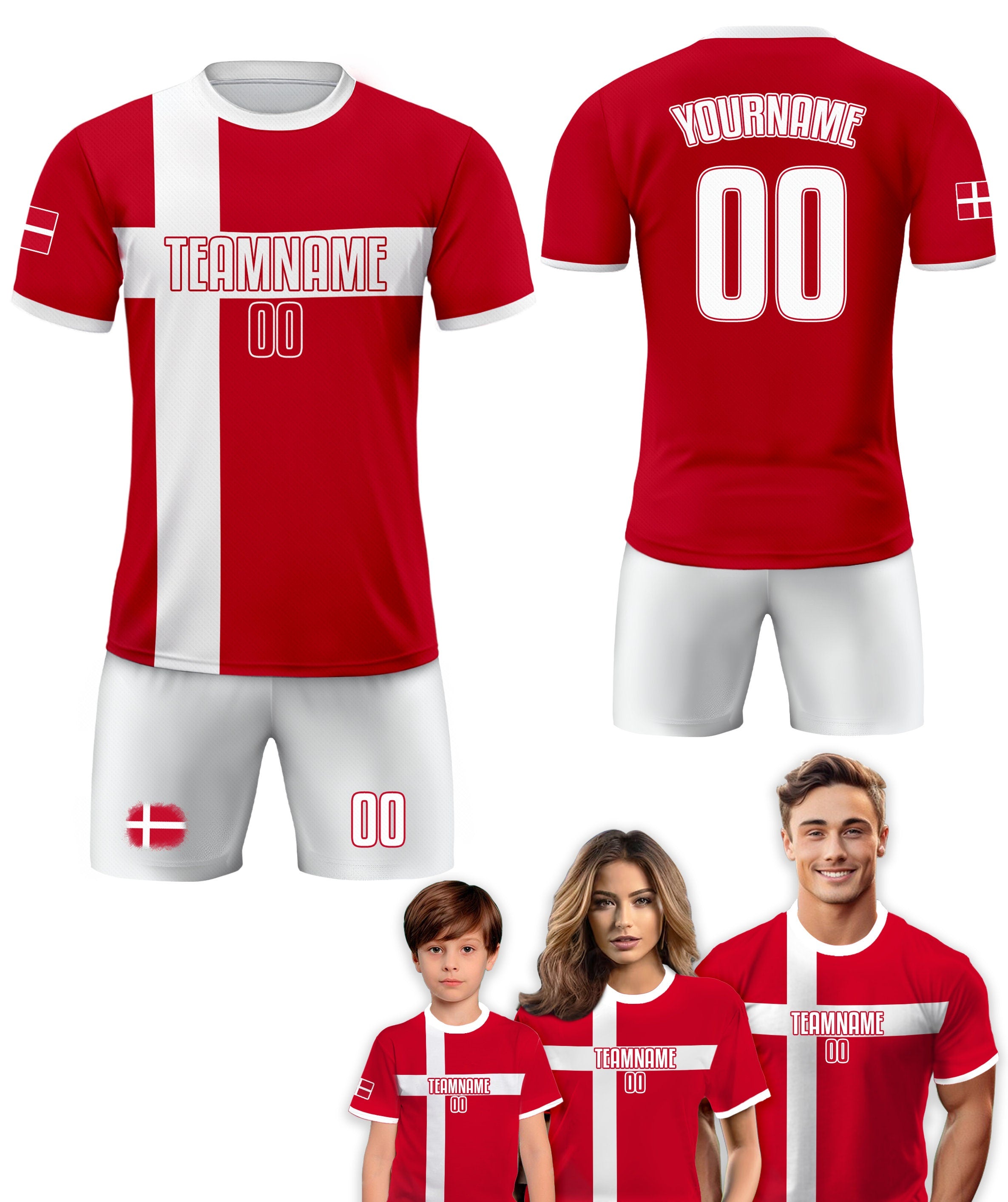 Custom Denmark Soccer Jersey for Men Women Youth Kid Uniform Shirt for Fan Player, Personalized Name Number Logo National Team Soccer Jersey
