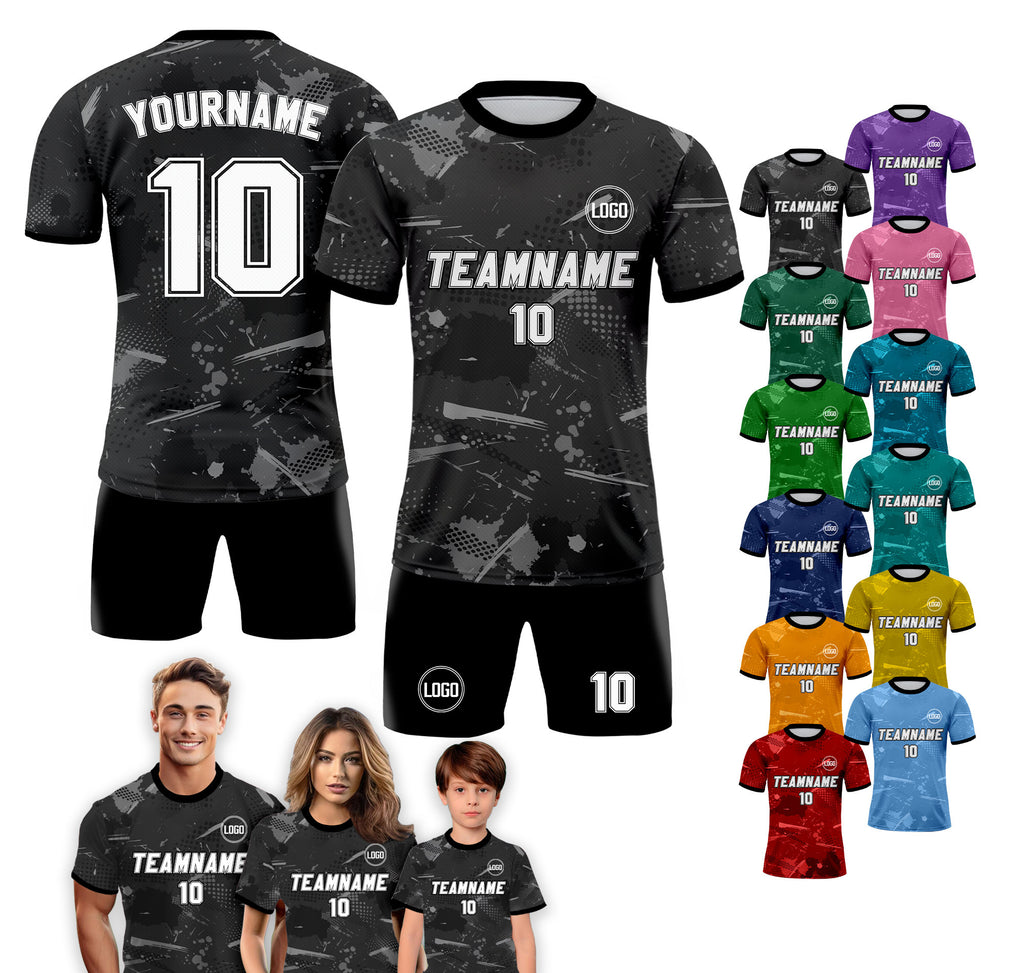 Custom Soccer Jersey for Men Women Youth Kid Team Uniform, Personalized Jersey with Team Name Logo Number, Black Soccer Jersey Sublimation