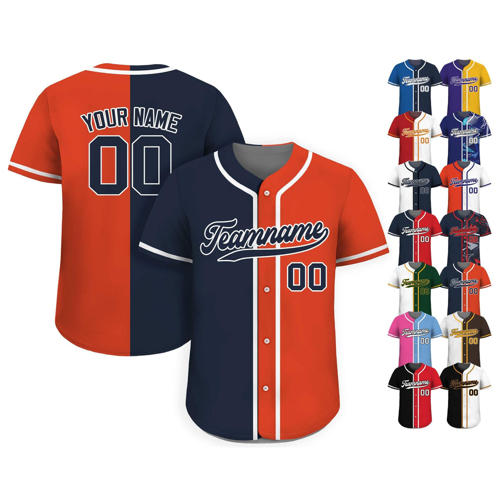 Custom Baseball Jersey with Teamname Name Number,Jersey Shirt for Men Women Youth,Printed Navy Orange Personalized Split Button Down Jerseys