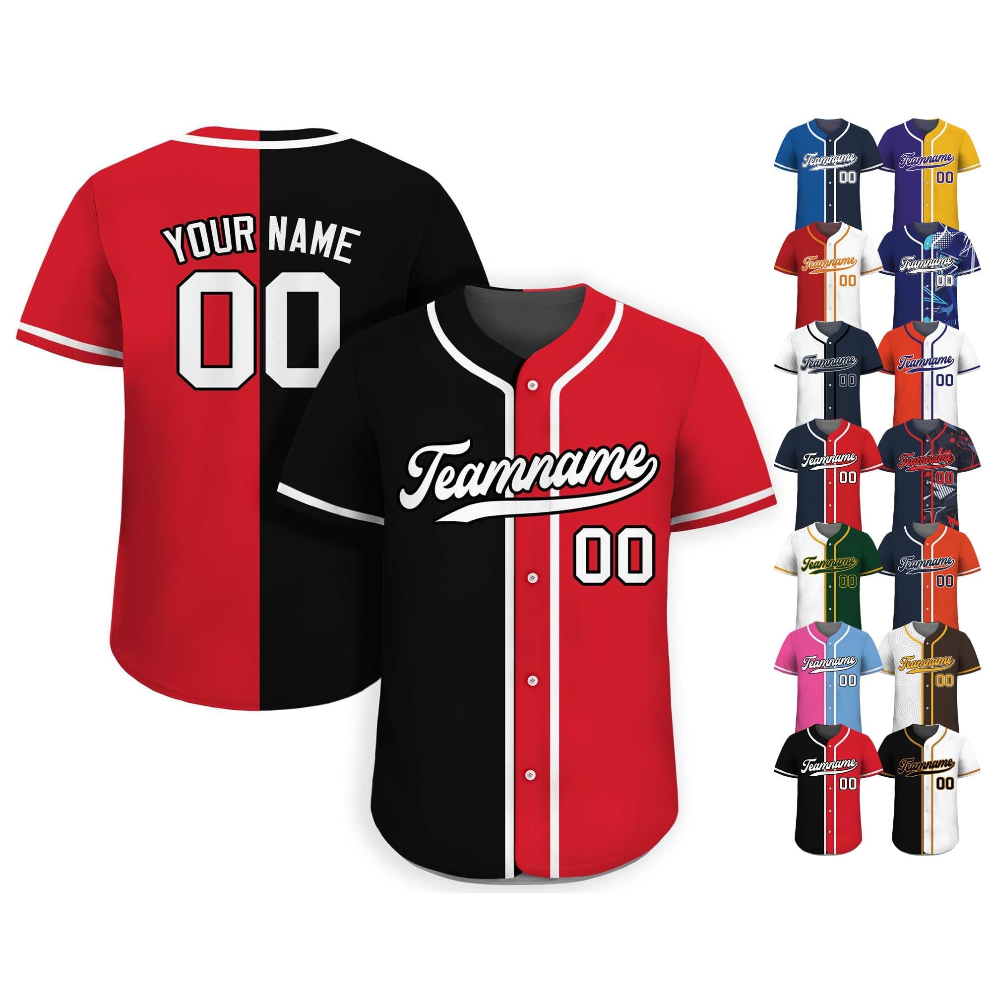 Custom Baseball Jersey with Teamname Name Number, Jersey Shirt for Men Women Youth, Personalized Split Button Down Jerseys Printed Red Black