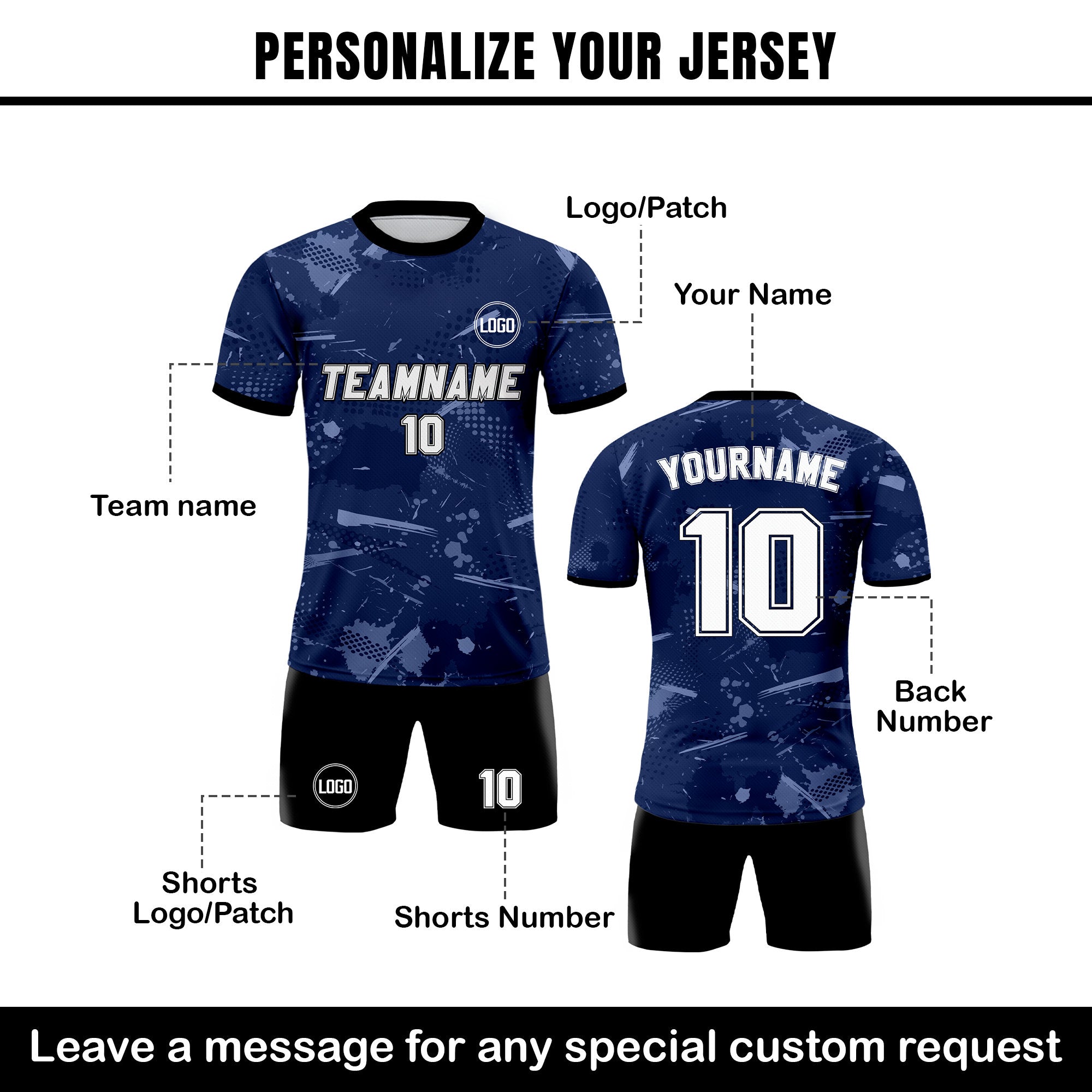 Custom Soccer Jersey for Men Women Youth Kid Team Uniform, Personalized Jersey with Team Name Logo Number, Navy Soccer Jersey Sublimation