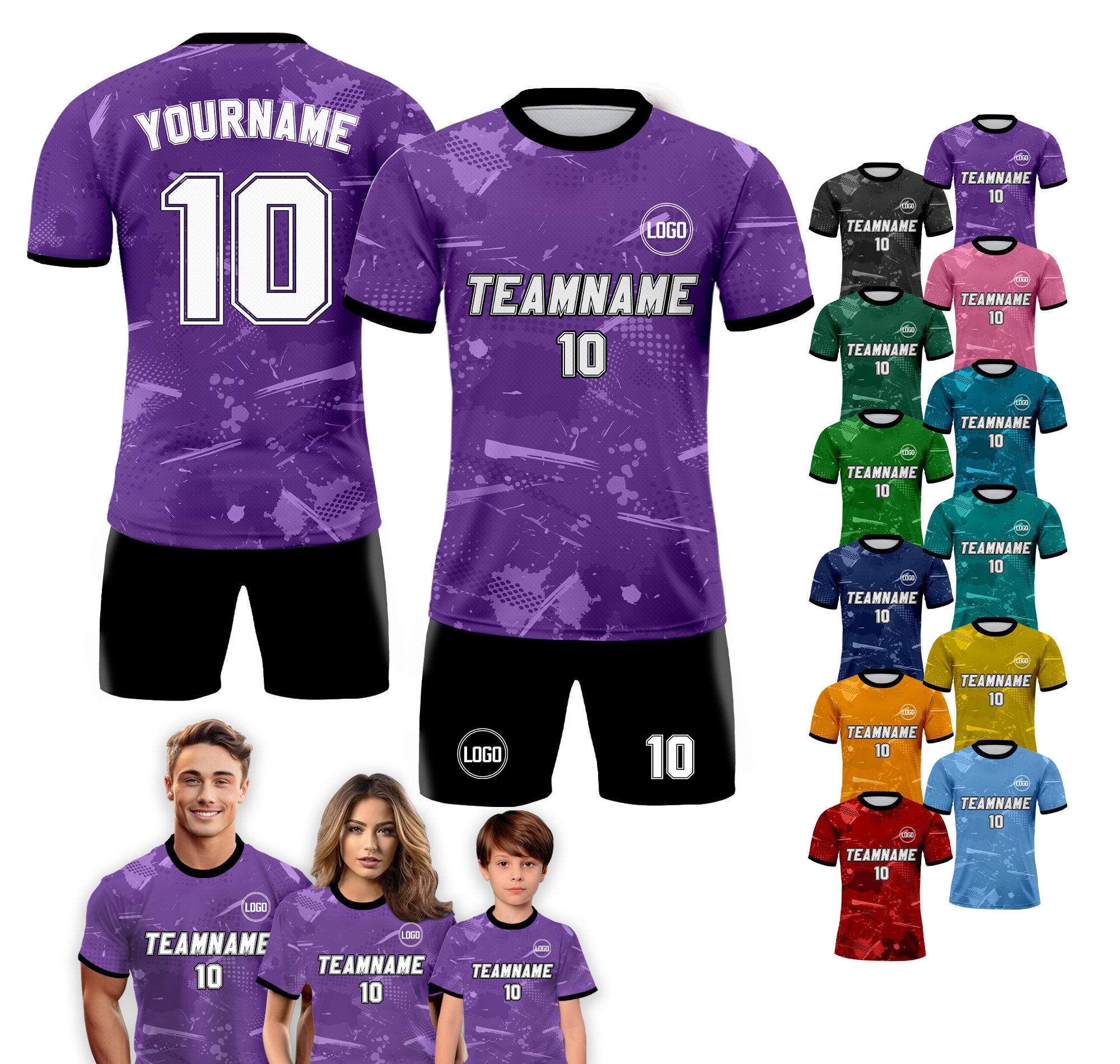 Custom Soccer Jersey for Men Women Youth Kid Team Uniform, Personalized Jersey with Team Name Logo Number, Purple Soccer Jersey Sublimation