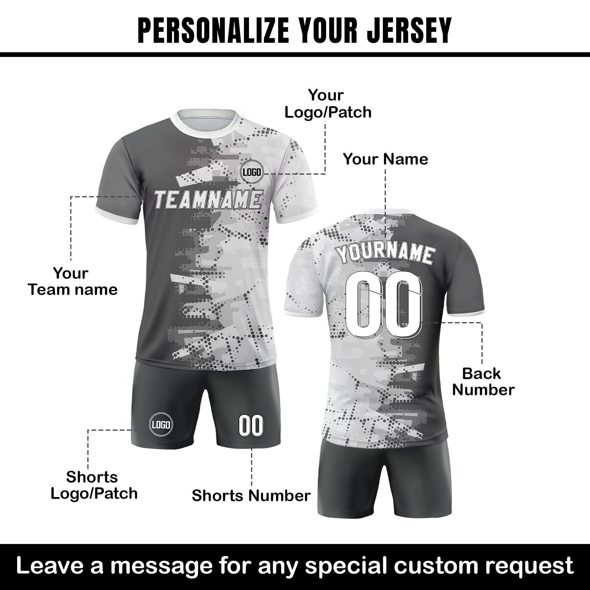 Custom Soccer Jersey for Men Women Youth Kid Team Uniform, Personalized Jersey with Team Name Logo Number, Custom Gray Soccer Jersey Shirt