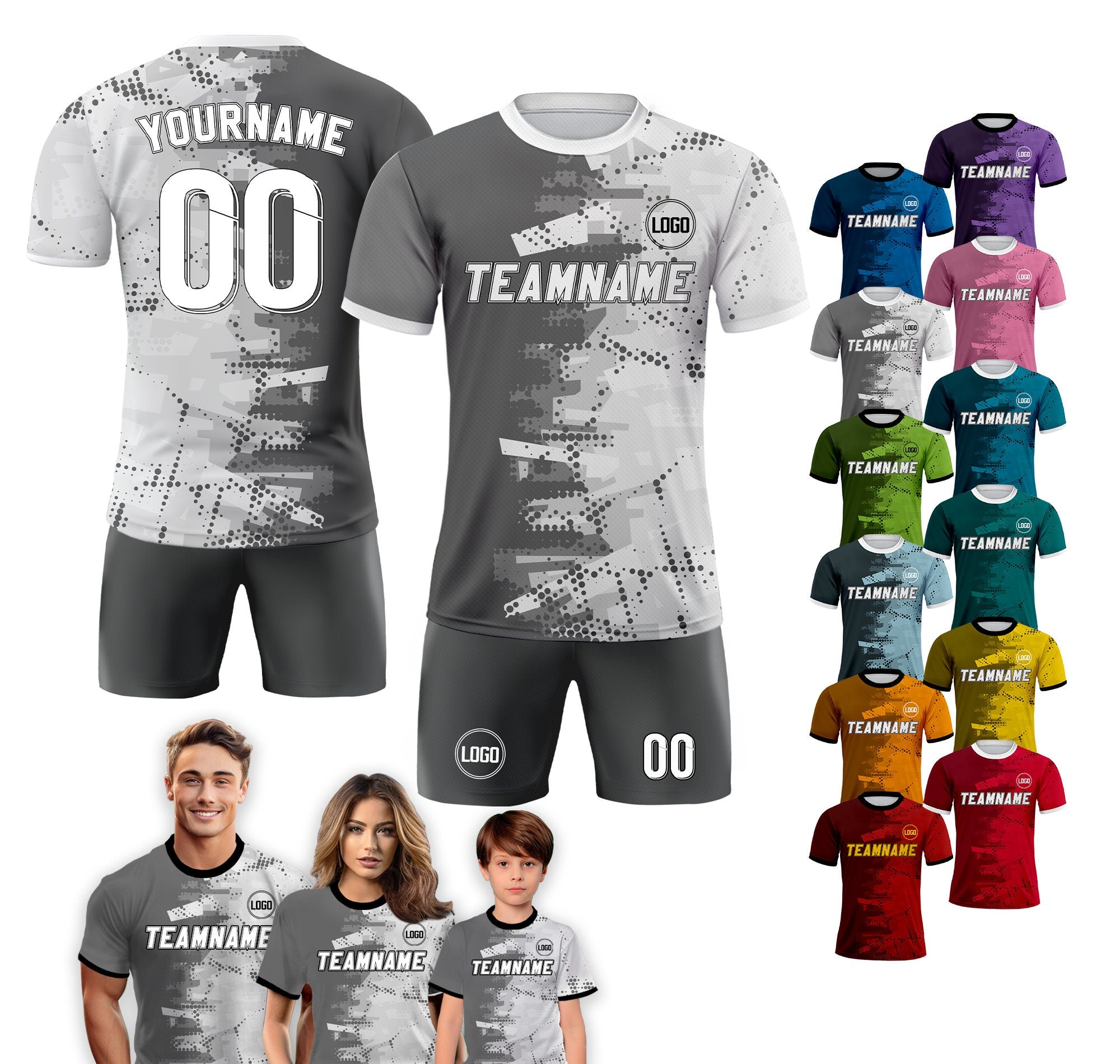 Custom Soccer Jersey for Men Women Youth Kid Team Uniform, Personalized Jersey with Team Name Logo Number, Custom Gray Soccer Jersey Shirt