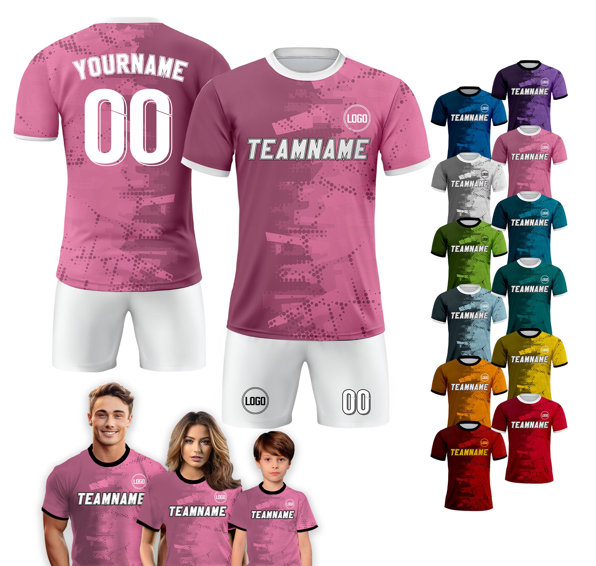 Custom Soccer Jersey for Men Women Youth Kid Team Uniform, Personalized Jersey with Team Name Logo Number, Custom Pink Soccer Jersey Shirt