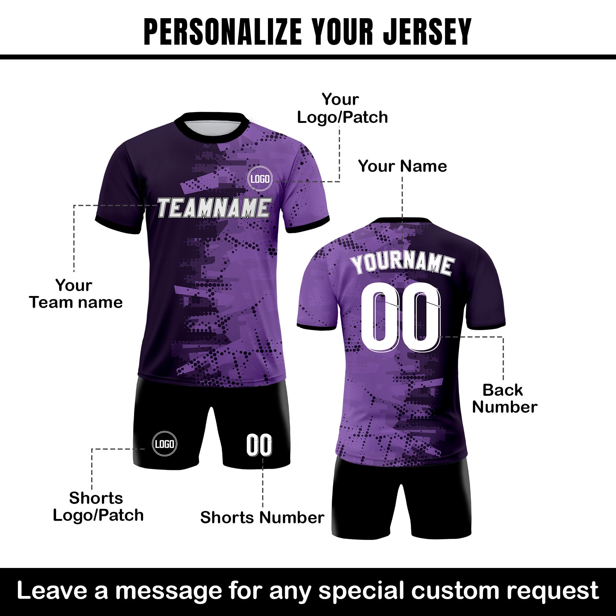 Custom Soccer Jersey for Men Women Youth Kid Team Uniform, Personalized Jersey with Team Name Logo Number, Custom Purple Soccer Jersey