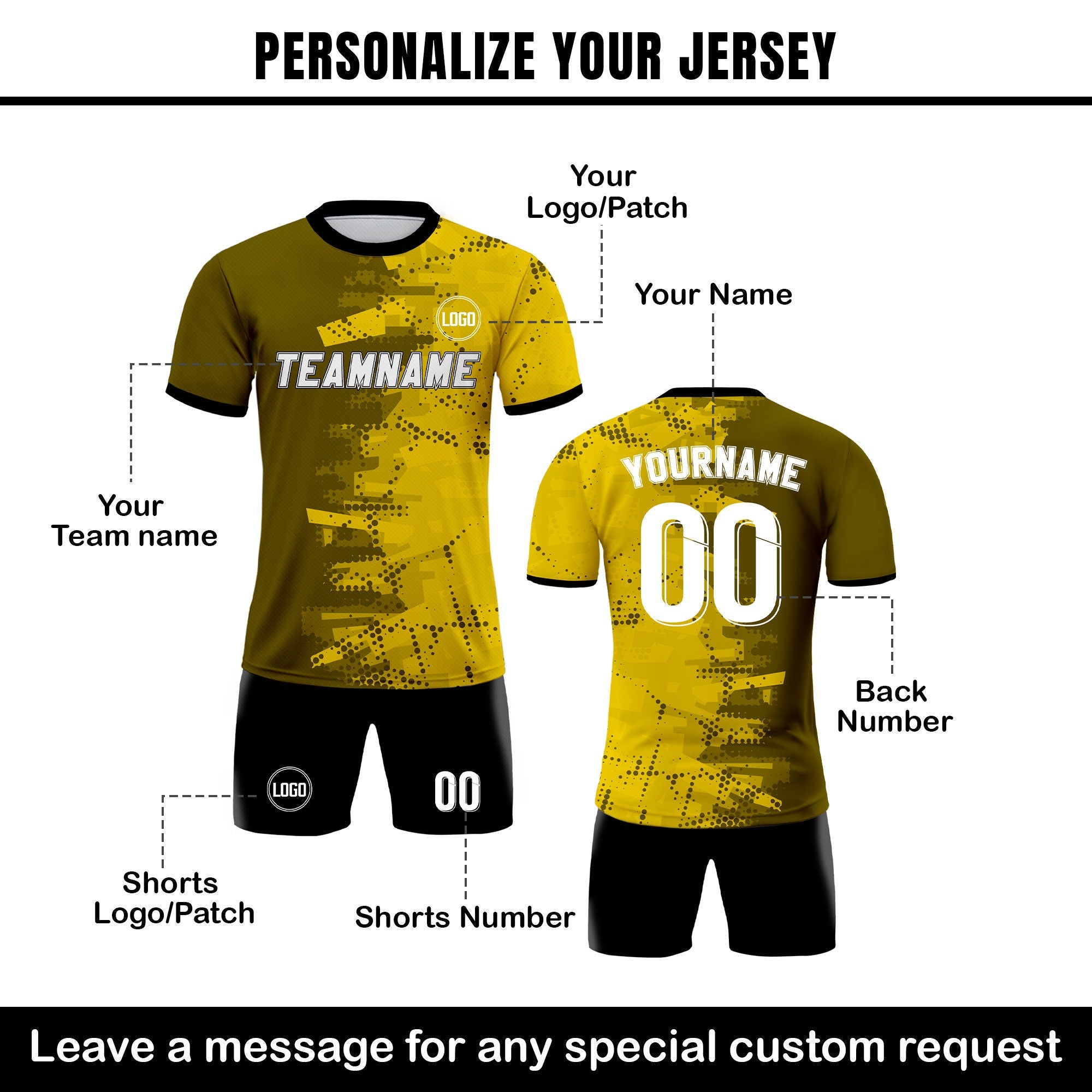 Custom Soccer Jersey for Men Women Youth Kid Team Uniform, Personalized Jersey with Team Name Logo Number, Custom Yellow Soccer Jersey