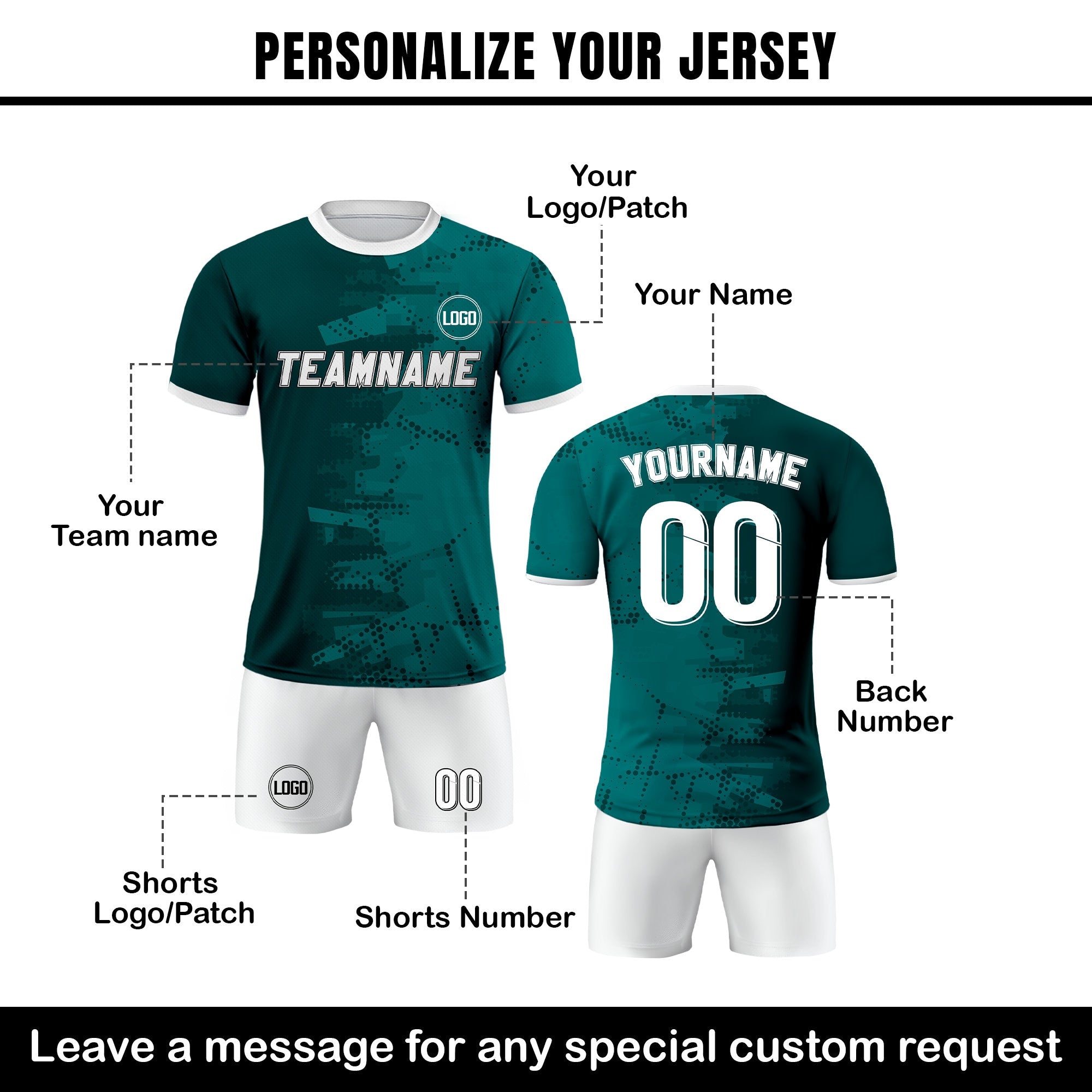 Custom Soccer Jersey for Men Women Youth Kid Team Uniform, Personalized Jersey with Team Name Logo Number, Custom Teal Blue Soccer Jersey