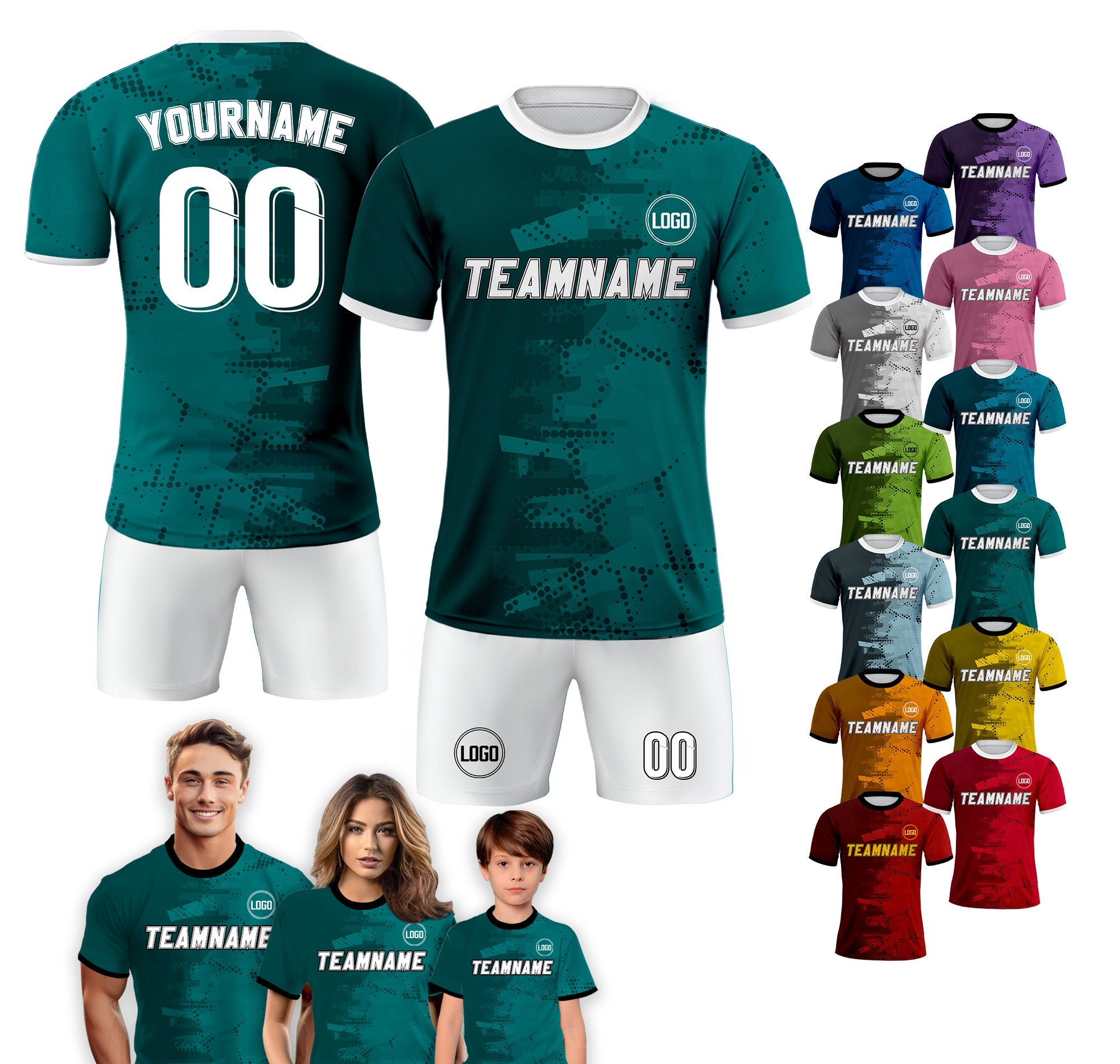 Custom Soccer Jersey for Men Women Youth Kid Team Uniform, Personalized Jersey with Team Name Logo Number, Custom Teal Blue Soccer Jersey