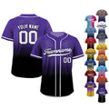 Gradient Custom Baseball Jersey with Teamname Name Number, Jerseys Shirt for Men Women Youth, Gifts for Baseball Fans Printed Black Purple