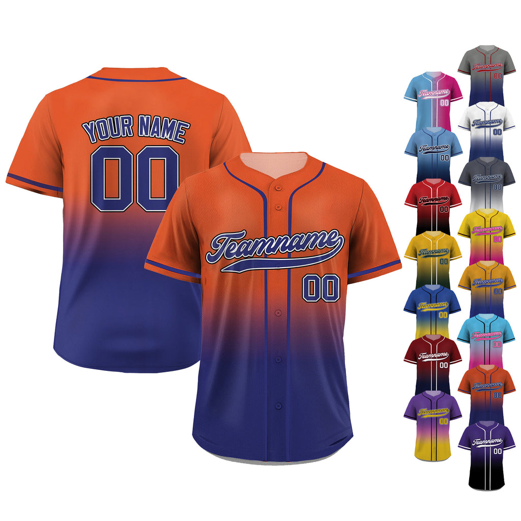 Gradient Custom Baseball Jersey with Teamname Name Number, Jerseys Shirt for Men Women Youth Kid Printed Navy Orange, Gift for Baseball Fans
