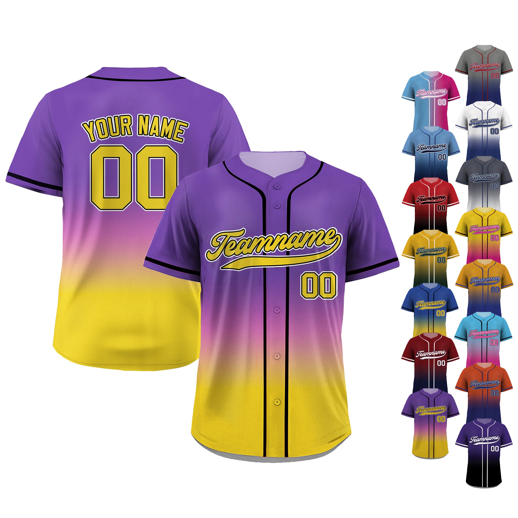 Custom Gradient Baseball Jersey with Team Name Number, Custom Jersey Shirt for Men Women Youth Kid, Gift for Baseball Fan Gift Purple Yellow