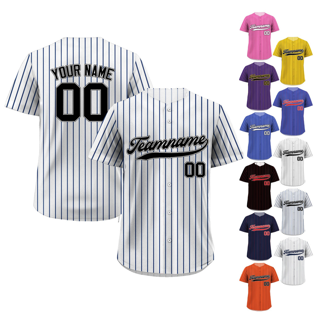 Pinstripe Custom Baseball Jersey with Teamname Name Number, Jerseys Shirt for Men Women Youth Kid, Gift for Fans Printed White Black Navy