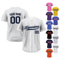 Pinstripe Custom Baseball Jersey with Teamname Name Number, Jerseys Shirt for Men Women Youth Kid, Gift for Baseball Fans Printed White Navy