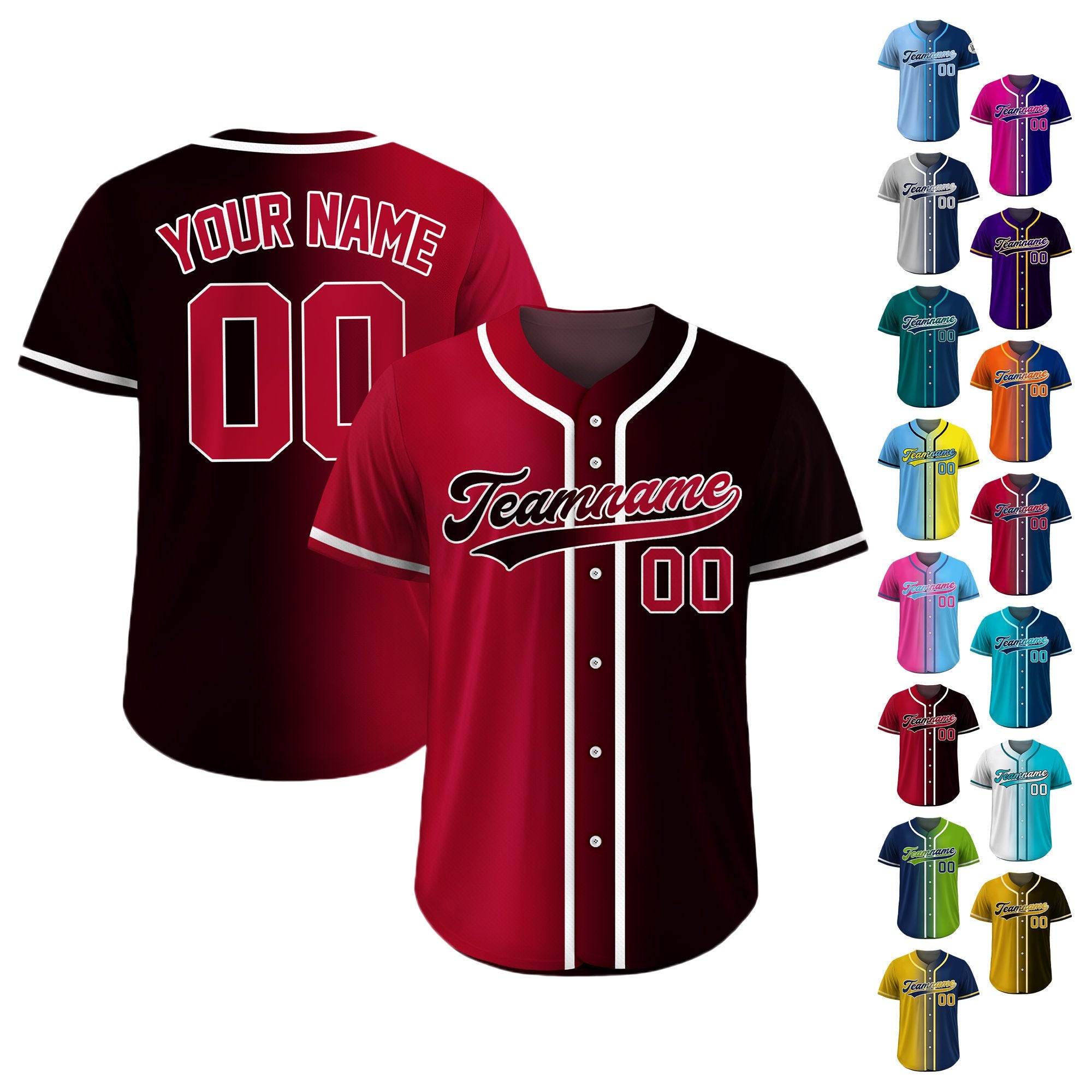 Custom Baseball Jersey Gradient with Teamname Name Number, Custom Jersey Shirt for Men Women Youth Kid, Gift for Baseball Fans Red Navy