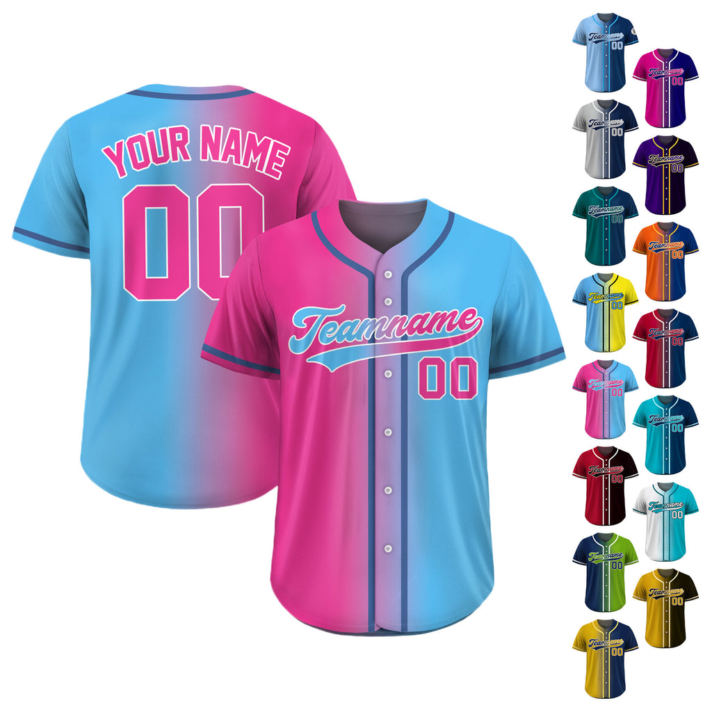 Custom Baseball Jersey Gradient with Teamname Name Number, Custom Jersey Shirt for Men Women Youth Kid, Gift for Baseball Fans Pink Blue