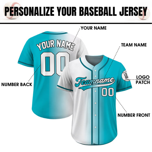Custom Baseball Jersey Gradient with Teamname Name Number, Custom Jersey Shirt for Men Women Youth Kid, Gift for Baseball Fans Blue White