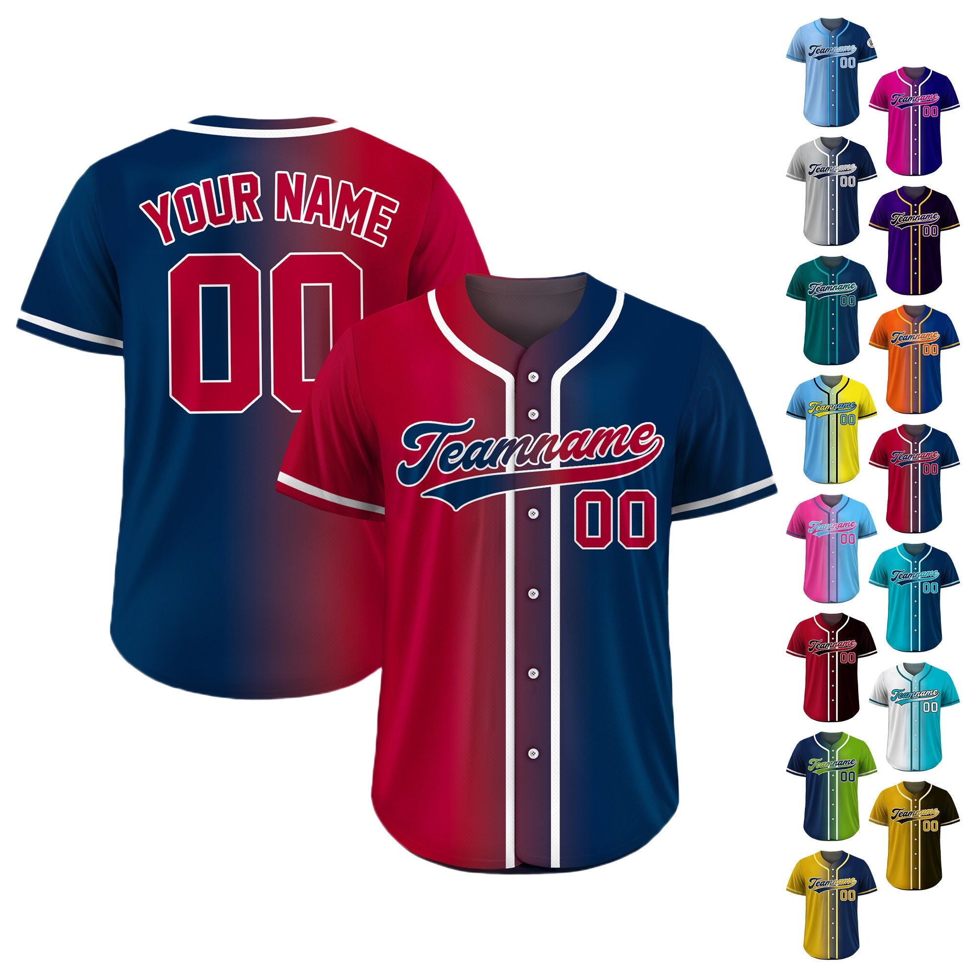 Custom Baseball Jersey Gradient with Teamname Name Number, Custom Jersey Shirt for Men Women Youth Kid, Gift for Baseball Fans Navy Red