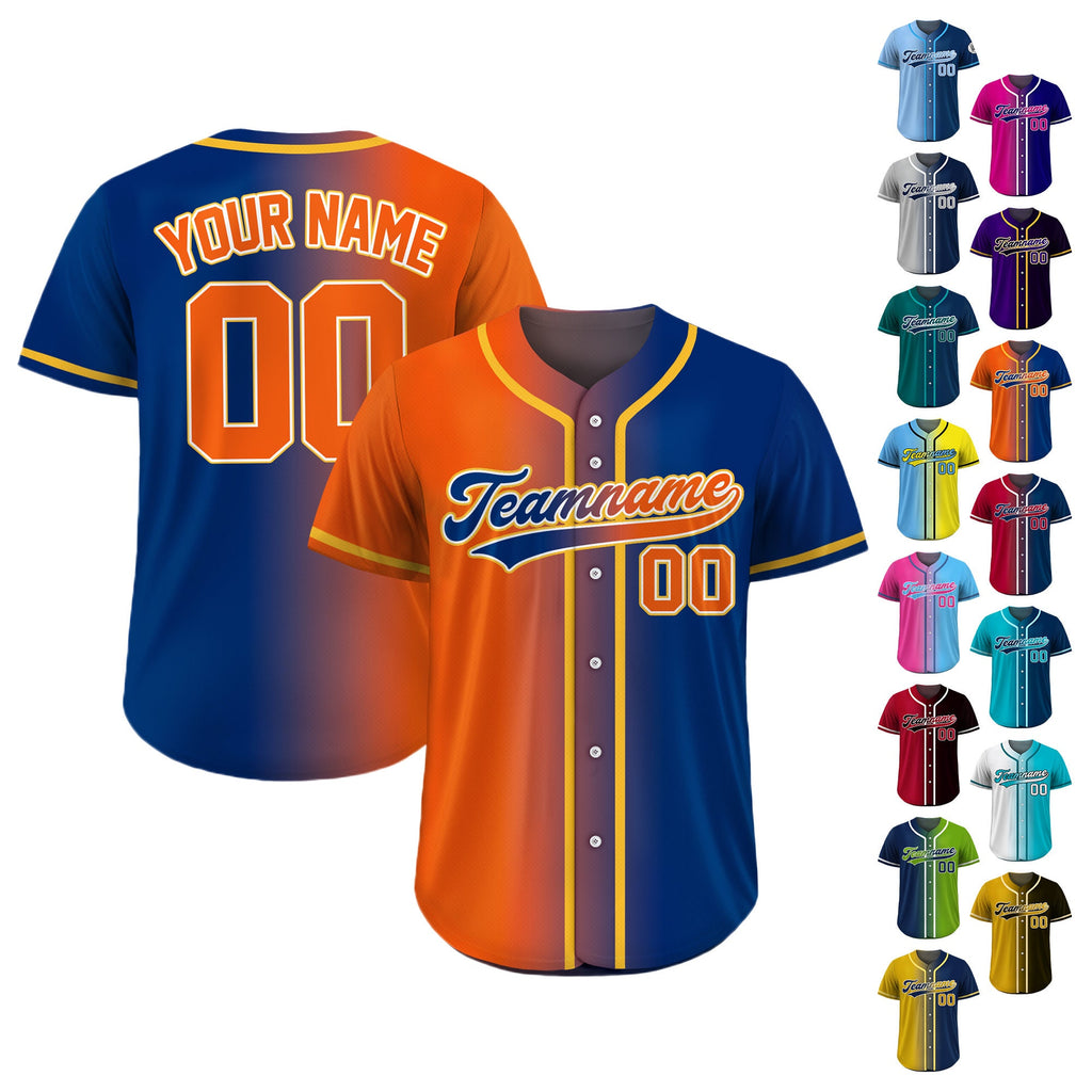Printed Gradient Custom Baseball Jersey with Teamname Name Number, Jersey Shirt for Men Women Youth Kid Gifts for Baseball Fan Navy Orange