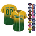 Gradient Custom Baseball Jersey with Teamname Name Number, Jersey Shirt for Men Women Youth Kid, Gift for Baseball Fan Green Yellow Printed