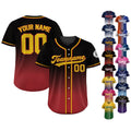 Printed Red Black Gradient Custom Baseball Jersey with Teamname Name Number, Jersey Shirt for Men Women Youth Kid, Gifts for Baseball Fans
