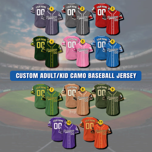 Custom Camouflage Baseball Jersey with Teamname Name Number Logo, Personalized Baseball Jersey For Adult Kid, Camo Baseball Uniform For Fans
