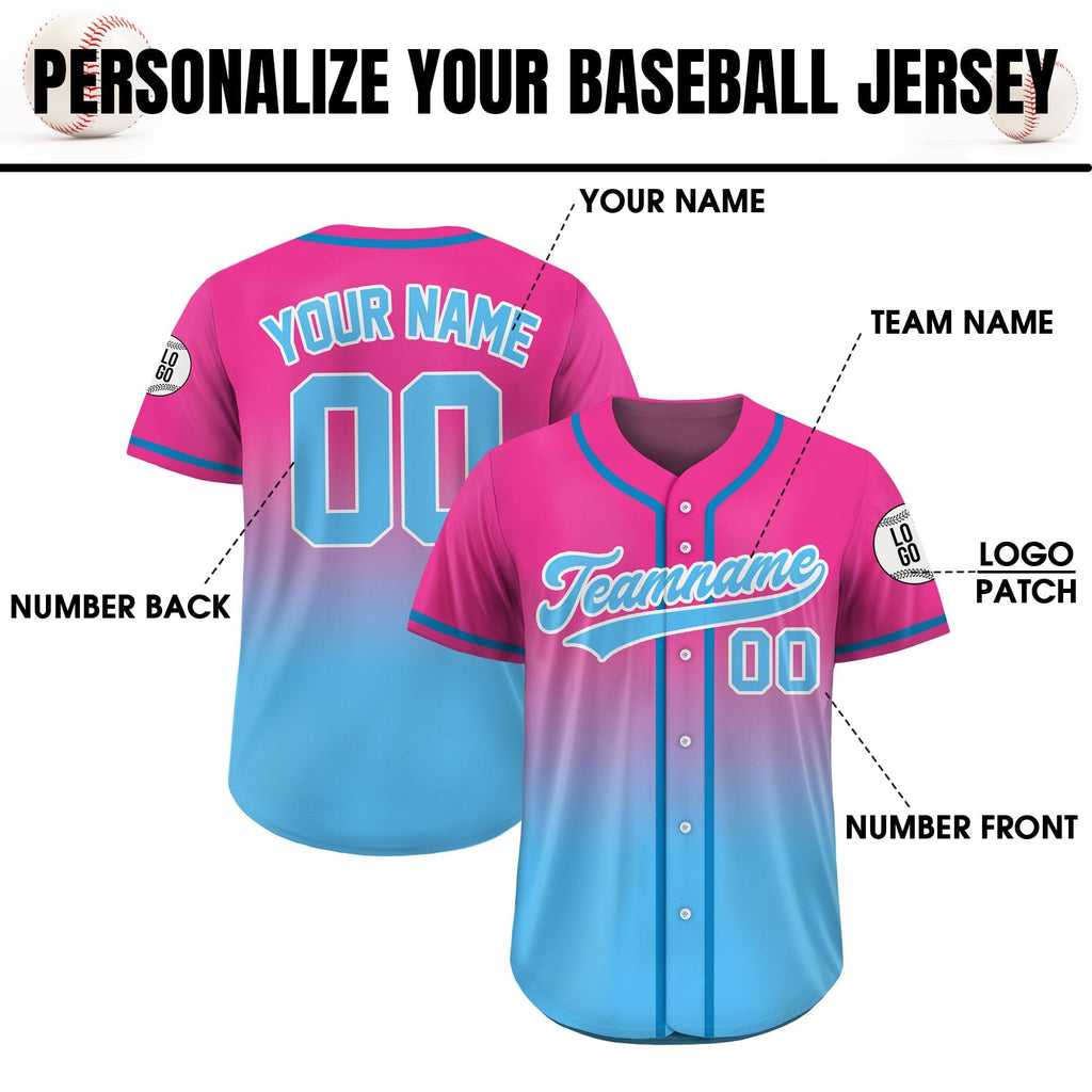Printed Gradient Custom Baseball Jersey with Teamname Name Number, Jerseys Shirt for Men Women Youth Kid Gifts for Baseball Fans Blue Pink
