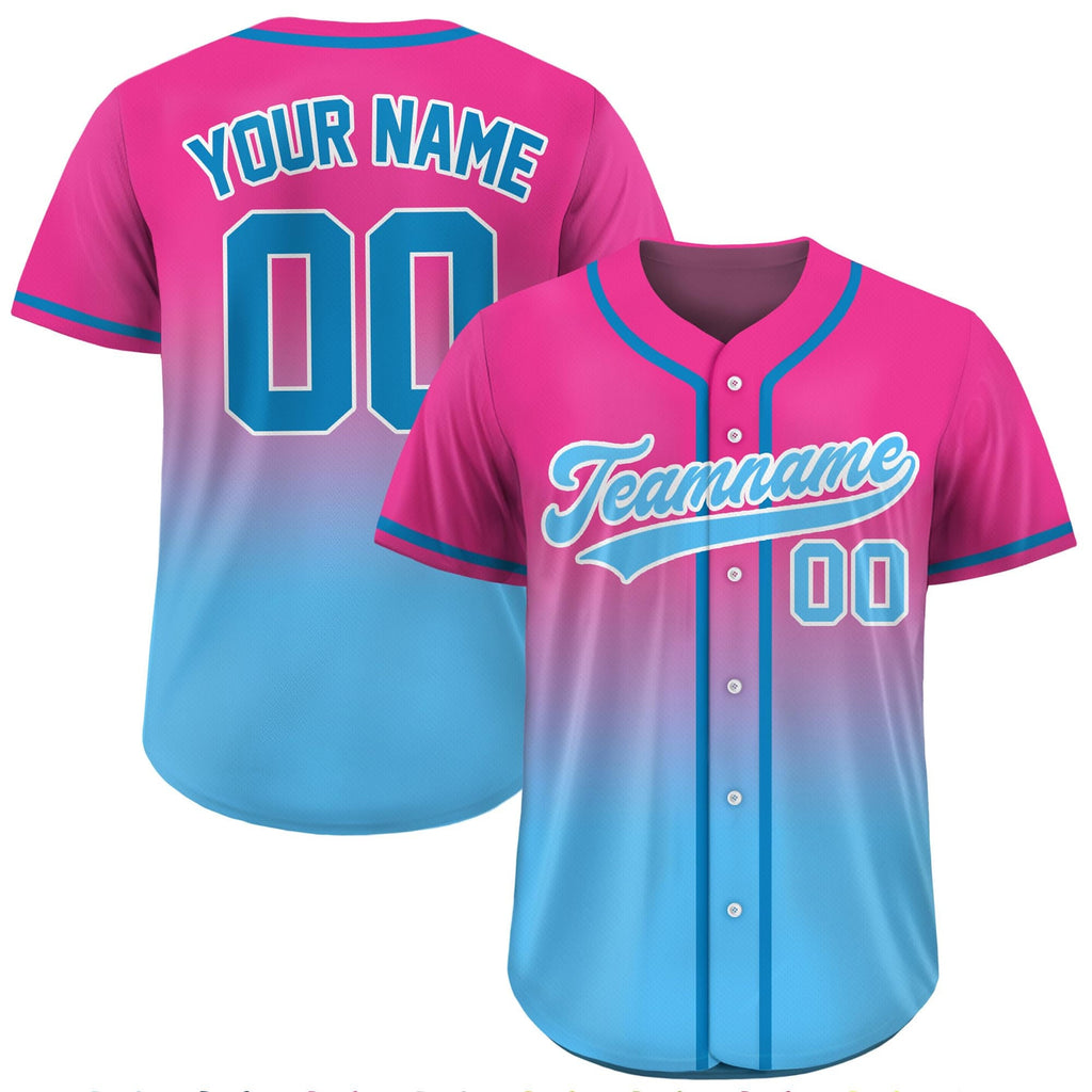 Printed Gradient Custom Baseball Jersey with Teamname Name Number, Jerseys Shirt for Men Women Youth Kid Gifts for Baseball Fans Blue Pink