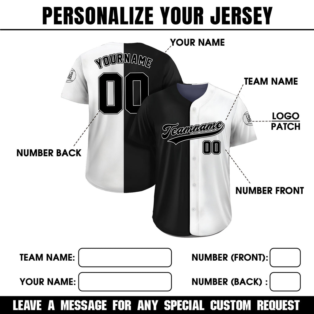 Personalized Team Name Number Logo Baseball Jersey, Custom Jersey for Men Women Youth Kid, Printed Black White Split Jersey Button Down
