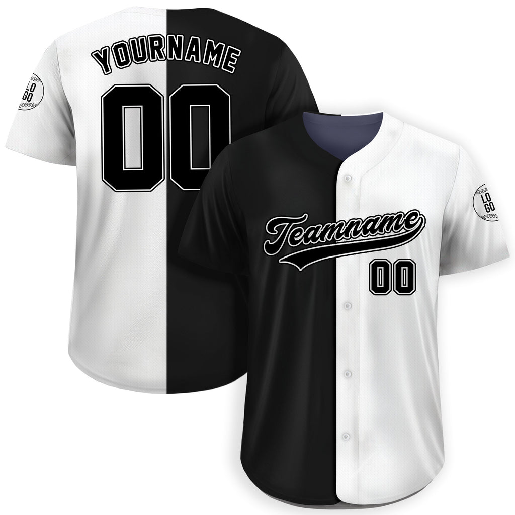 Personalized Team Name Number Logo Baseball Jersey, Custom Jersey for Men Women Youth Kid, Printed Black White Split Jersey Button Down