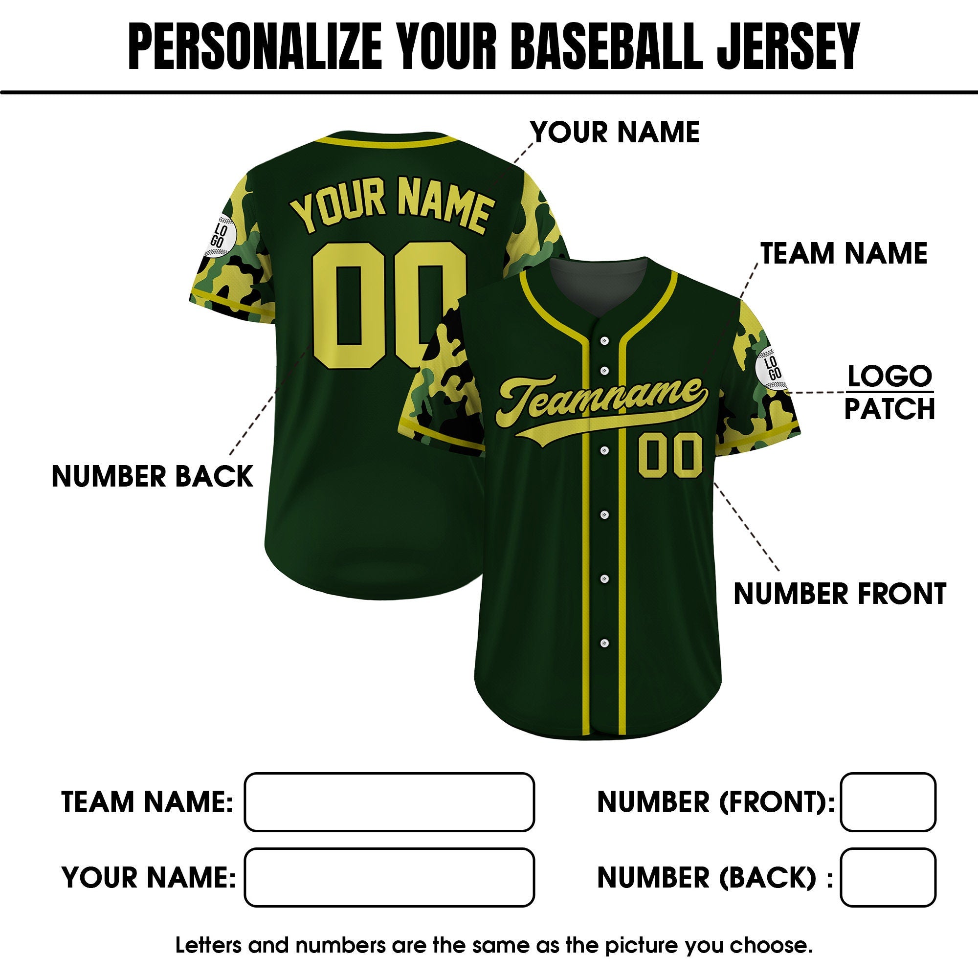 Custom Camo Baseball Jersey Custom Name Number Logo, Personalized Baseball Jersey For Adult Kid, Camouflage Baseball Uniform Forest Green