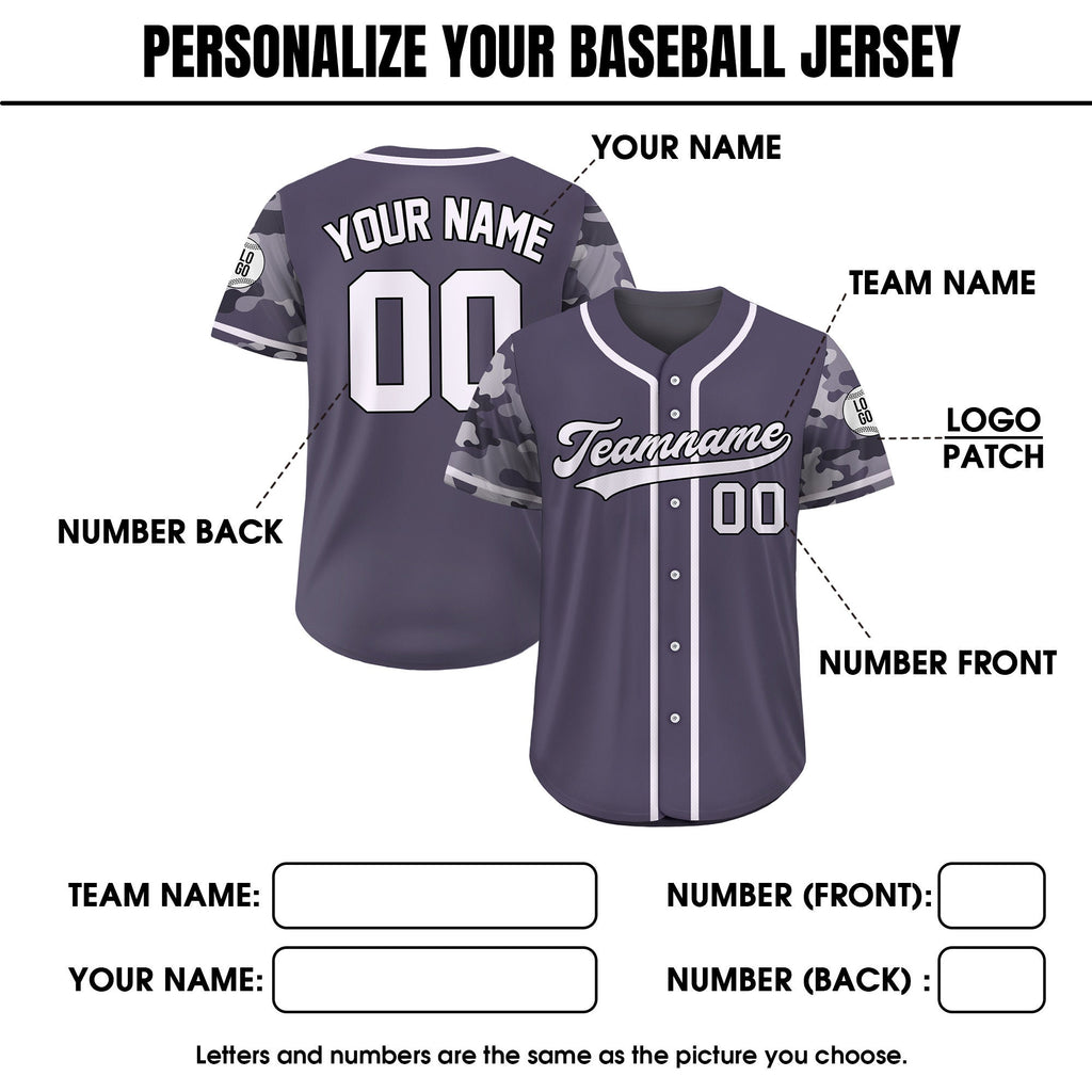 Custom Camo Baseball Jersey Custom Name Number Logo, Personalized Baseball Jersey For Adult Kid, Camouflage Baseball Uniform Light Purple
