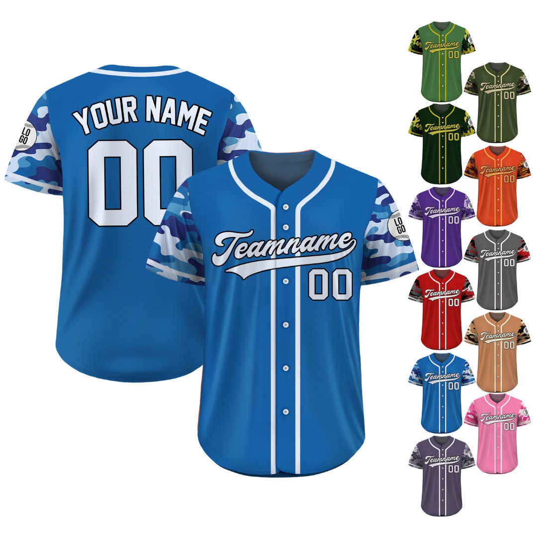 Custom Camo Baseball Jersey Custom Name Number Logo, Personalized Baseball Jersey For Adult Kid, Camouflage Baseball Jersey Uniform Blue